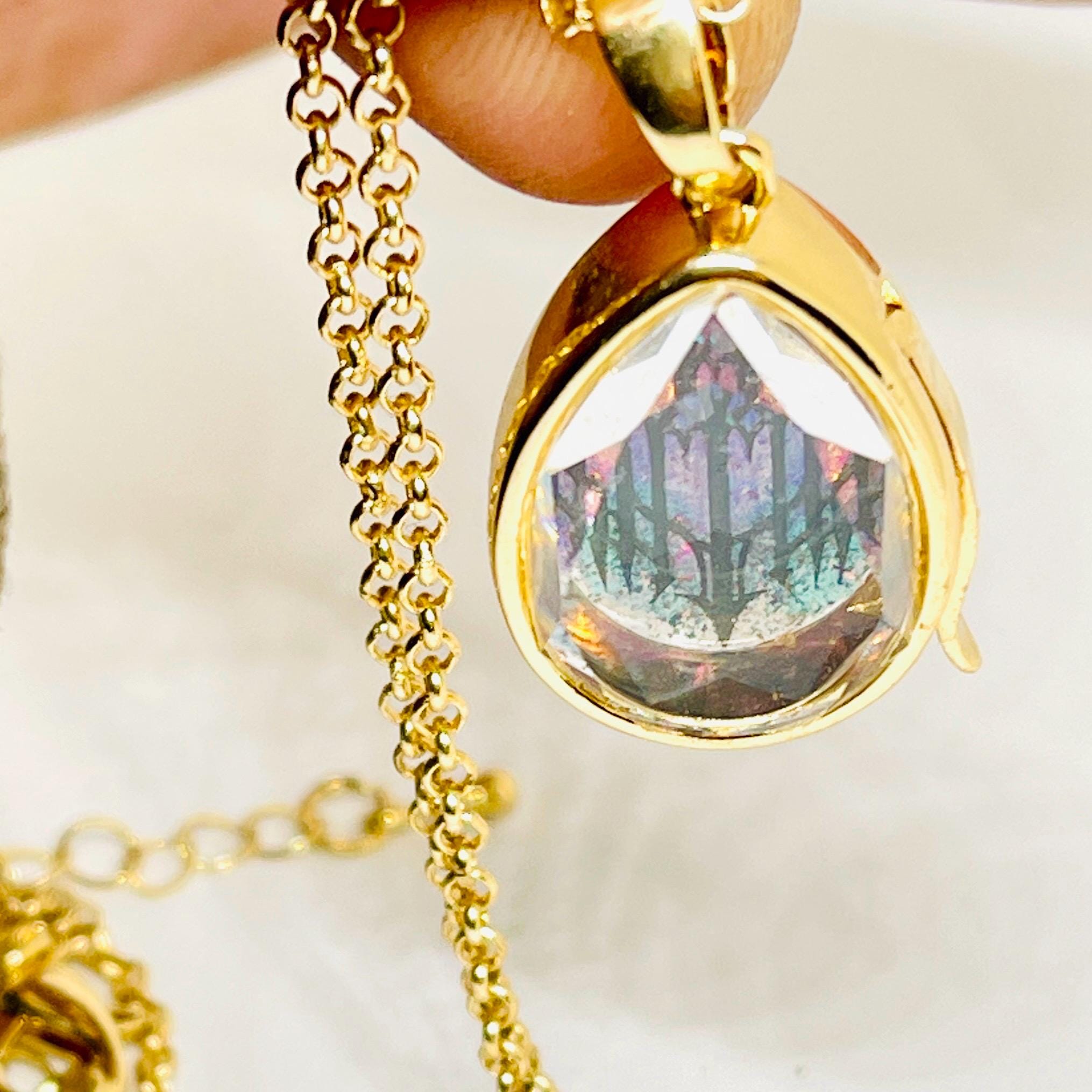 Memento Mori Gothic castle Necklace: Tiny gold shaker locket Pendant necklace - Image 4