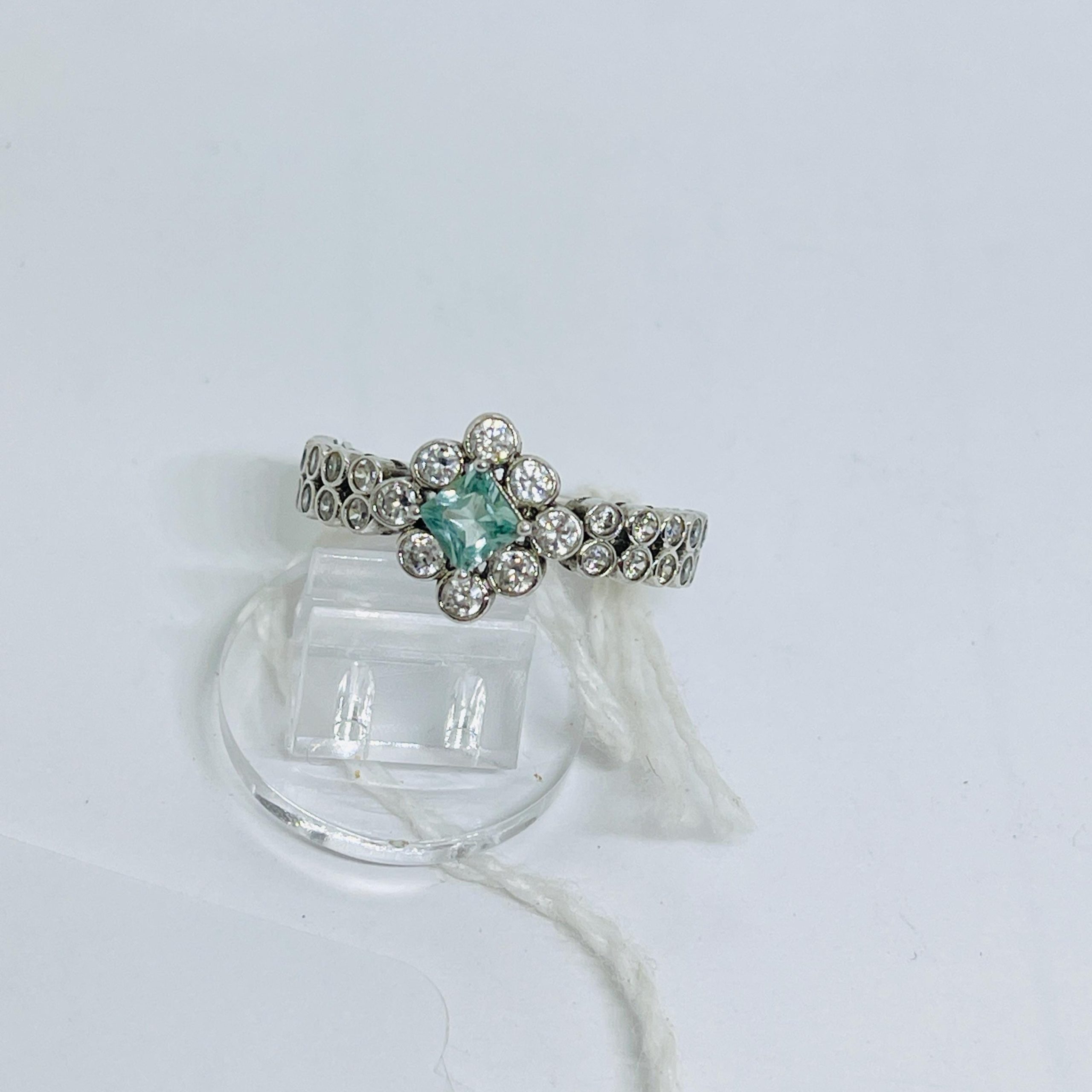 Art Nouveau Sterling Silver Aquamarine and diamond Ring - Size 7 - Image 3