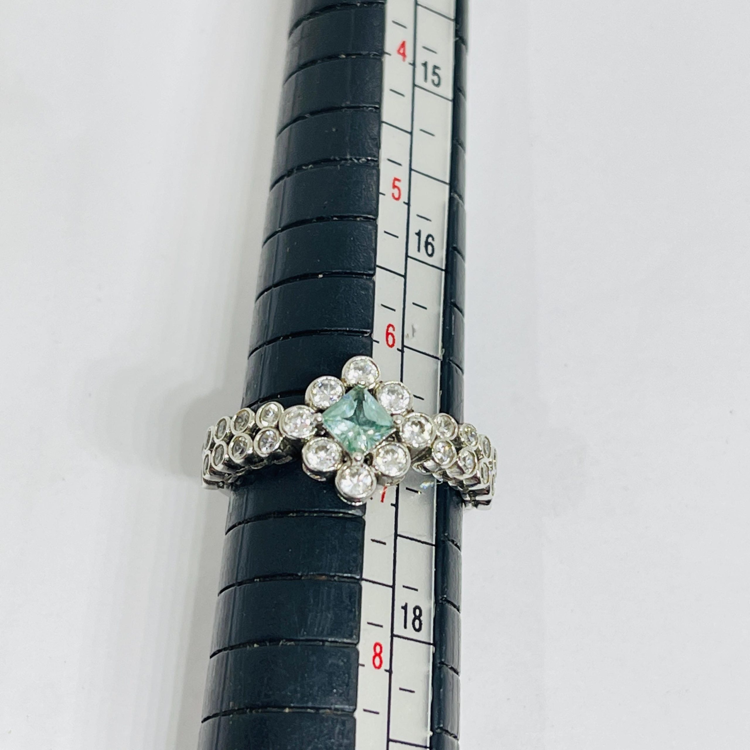 Art Nouveau Sterling Silver Aquamarine and diamond Ring - Size 7 - Image 4