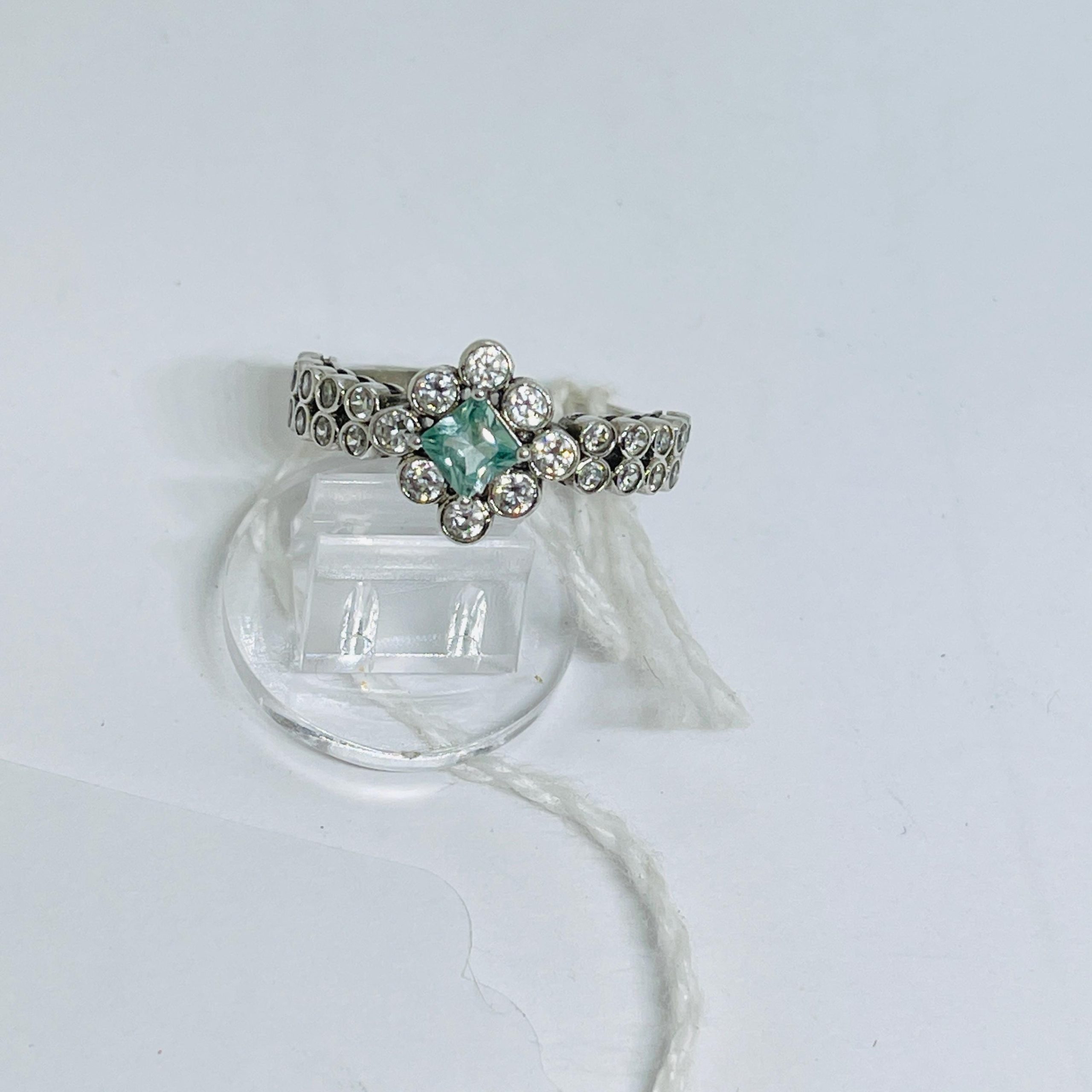 Art Nouveau Sterling Silver Aquamarine and diamond Ring - Size 7 - Image 6