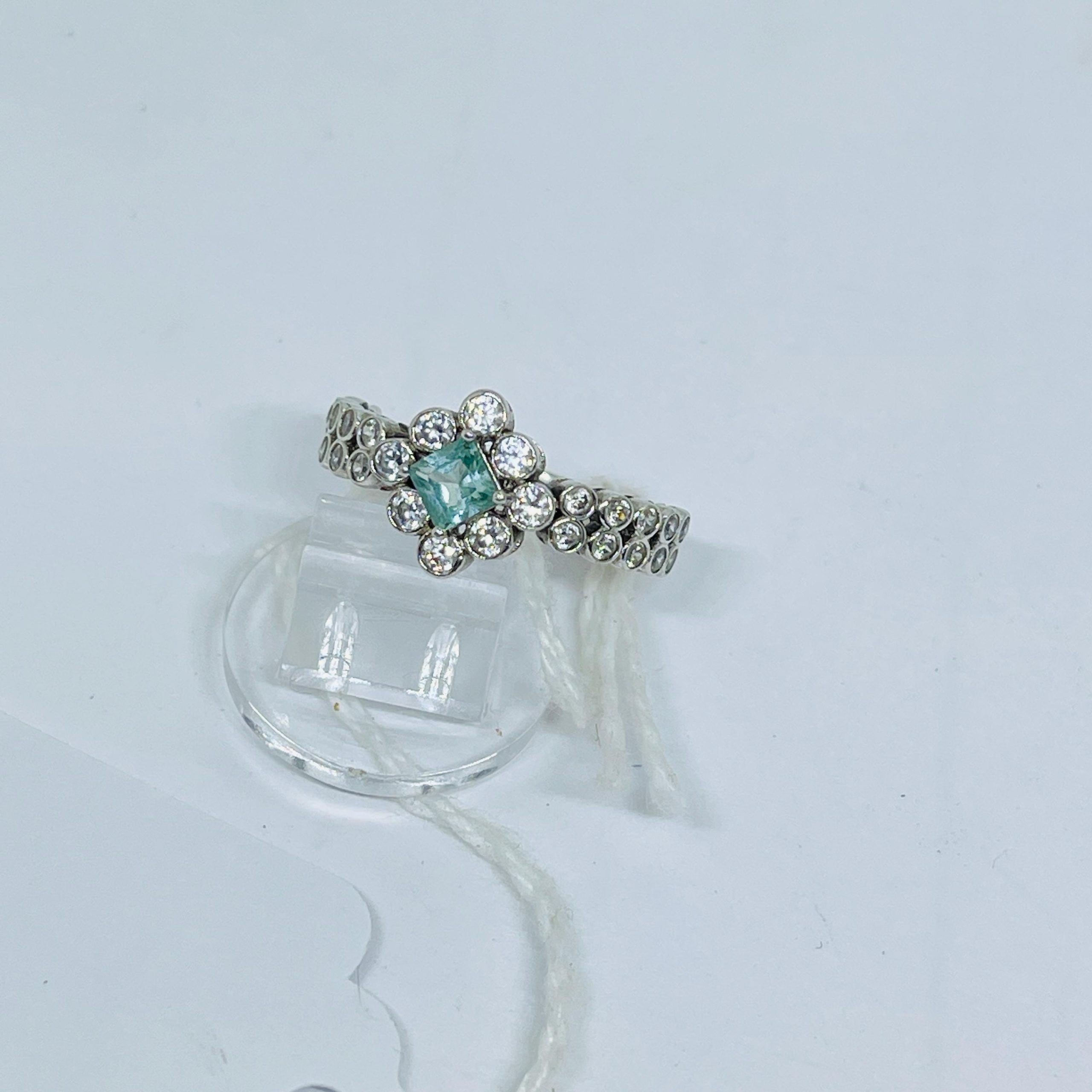 Art Nouveau Sterling Silver Aquamarine and diamond Ring - Size 7 - Image 7