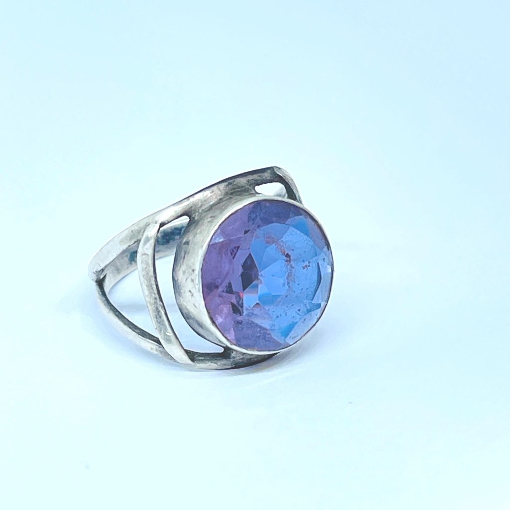 Vintage Amethyst Sterling Silver Ring - 1960s Domed Gemstone