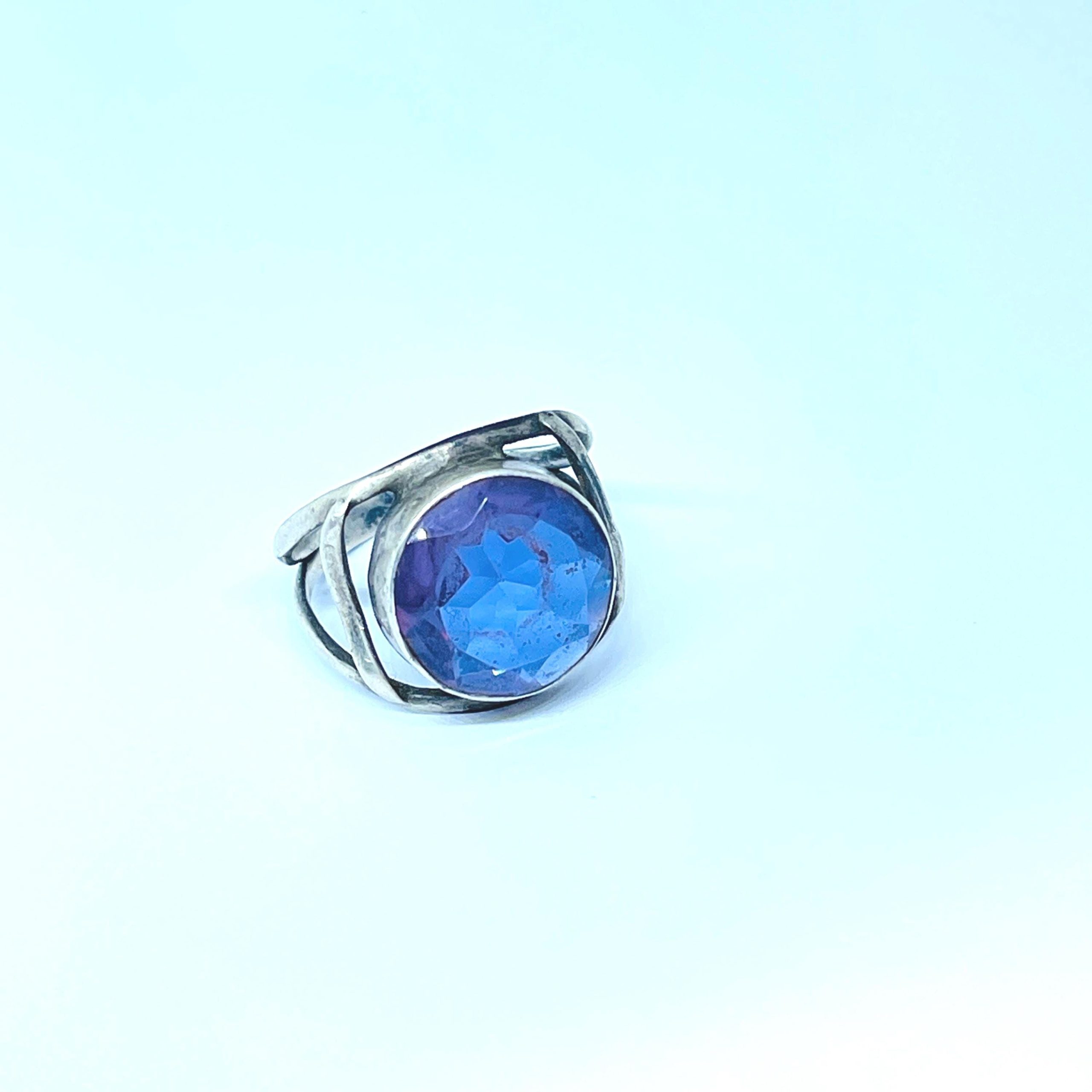 Vintage Amethyst Sterling Silver Ring - 1960s Domed Gemstone - Image 2