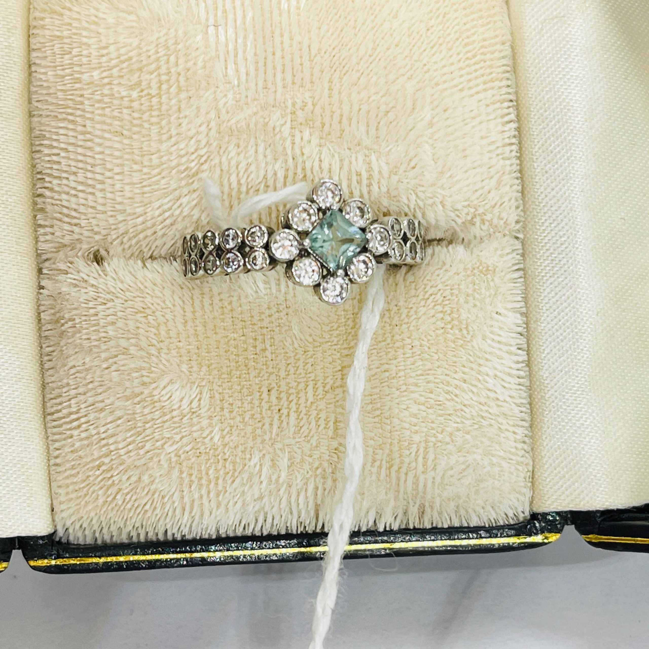 Art Nouveau Sterling Silver Aquamarine and diamond Ring - Size 7 - Image 10