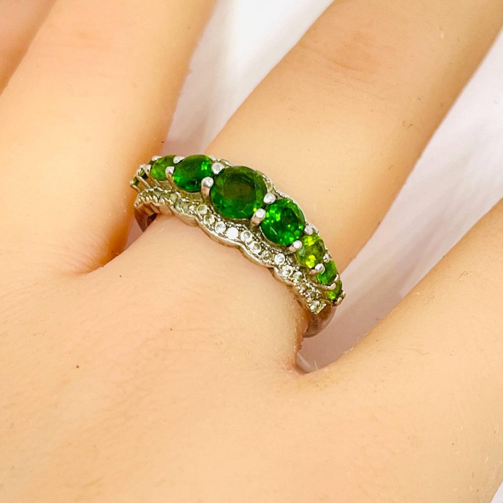 Rare Victorian white gold Natural Green gemstones and diamond ring for her