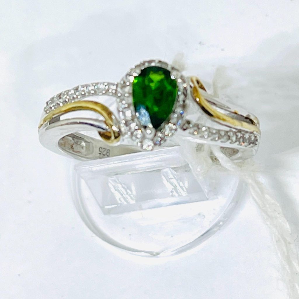Vintage Art Nouveau Tsavorite and  Diamond Ring - 18k Gold & Sterling Silver, Size 7