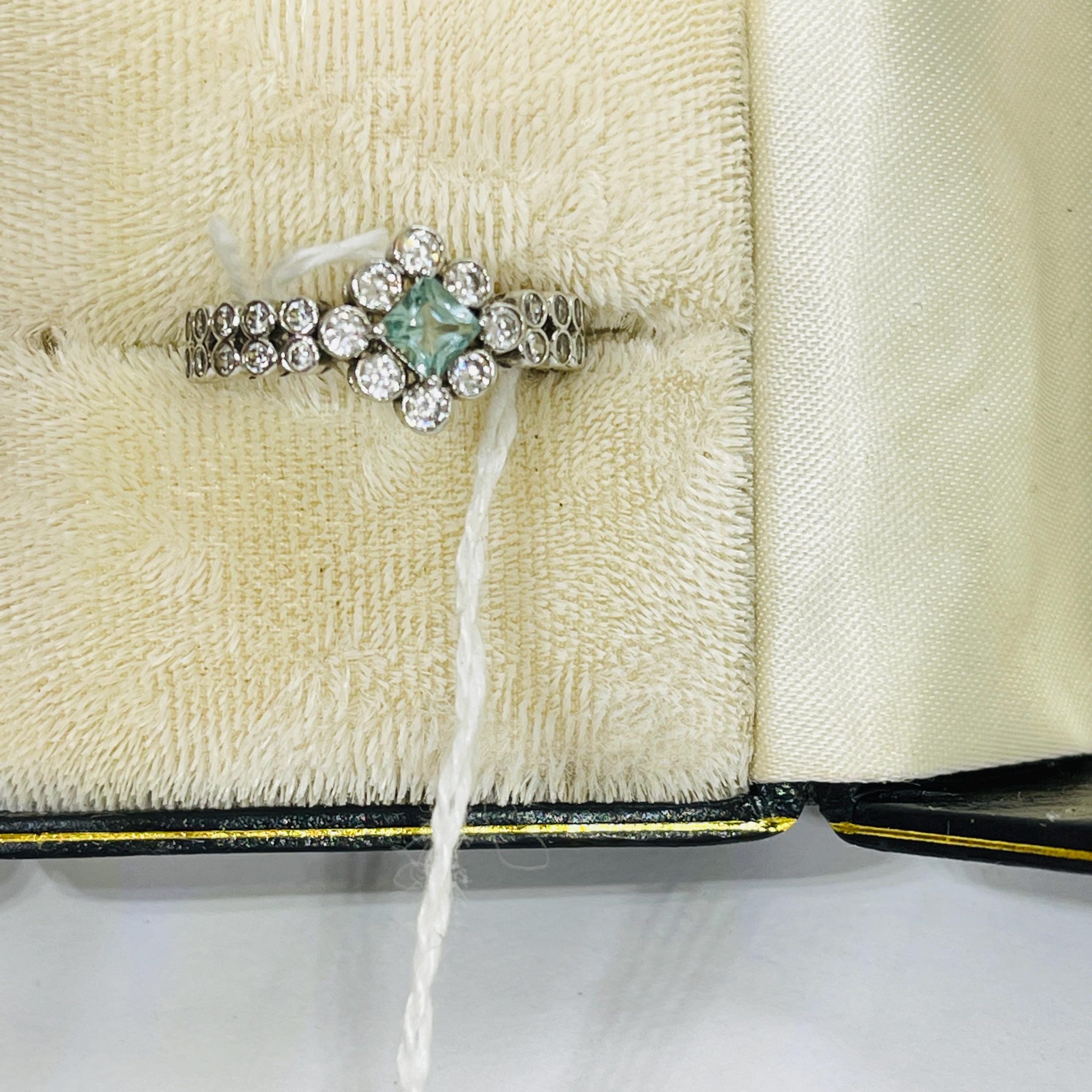 Art Nouveau Sterling Silver Aquamarine and diamond Ring - Size 7