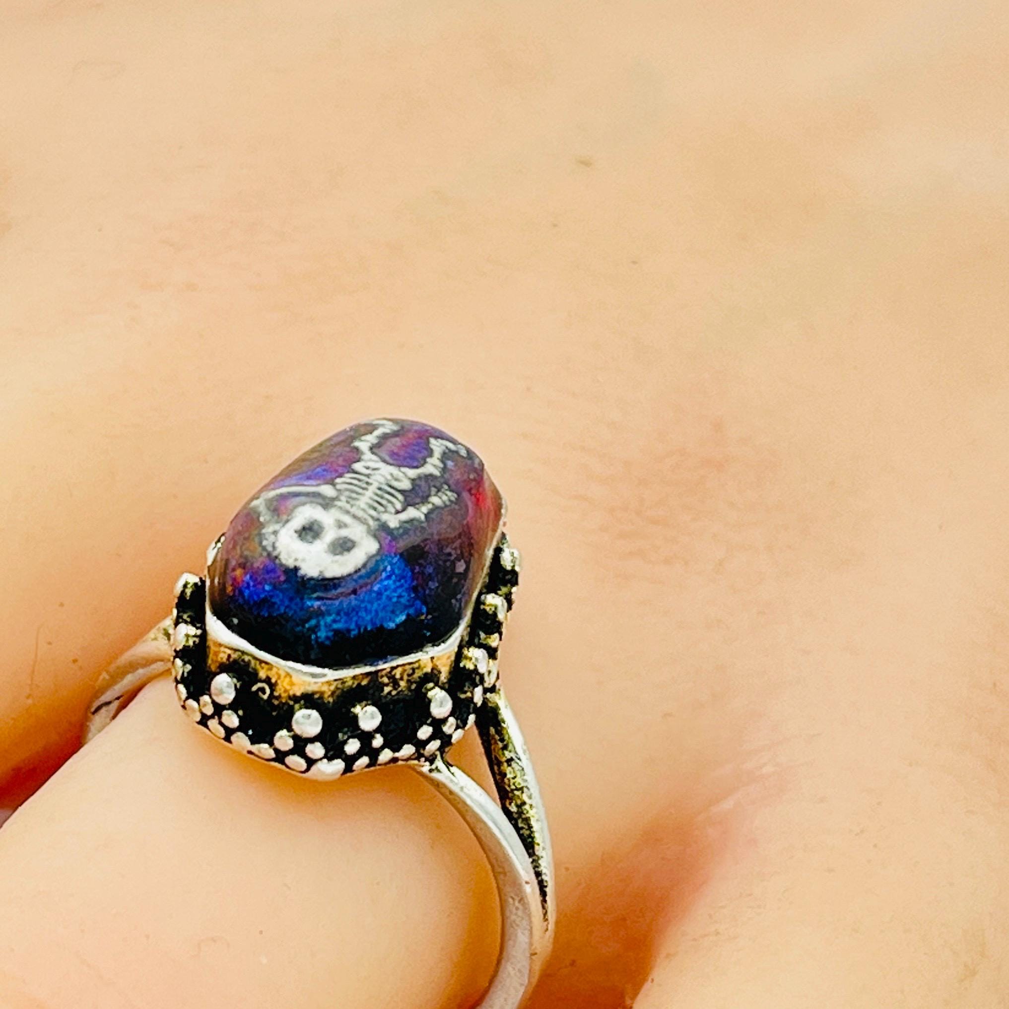 Memento Mori Ring: Gothic Purple Blue Coffin, skeleton handmade sterling silver ring - Image 3