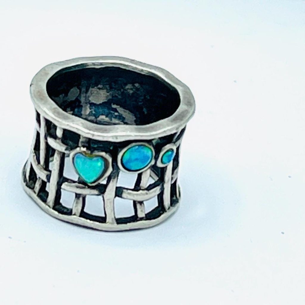 Sterling Silver Blue Opal Ring – Handmade, Size 7