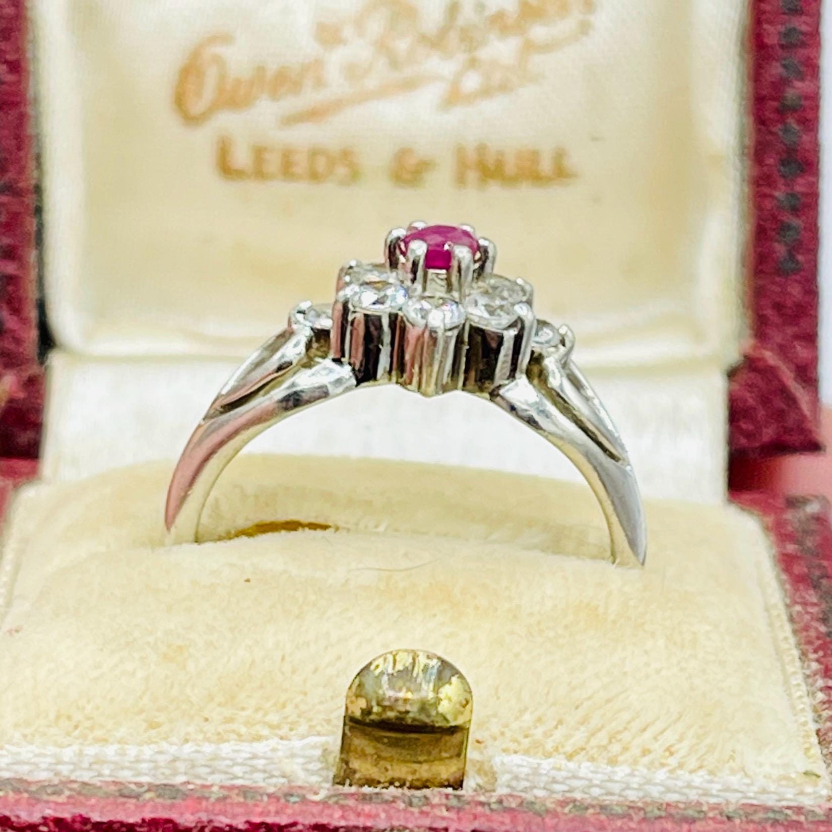 Vintage Diamond Natural Ruby Ring: Signed Sterling silver Anniversary Ring, Size 7 - Image 2