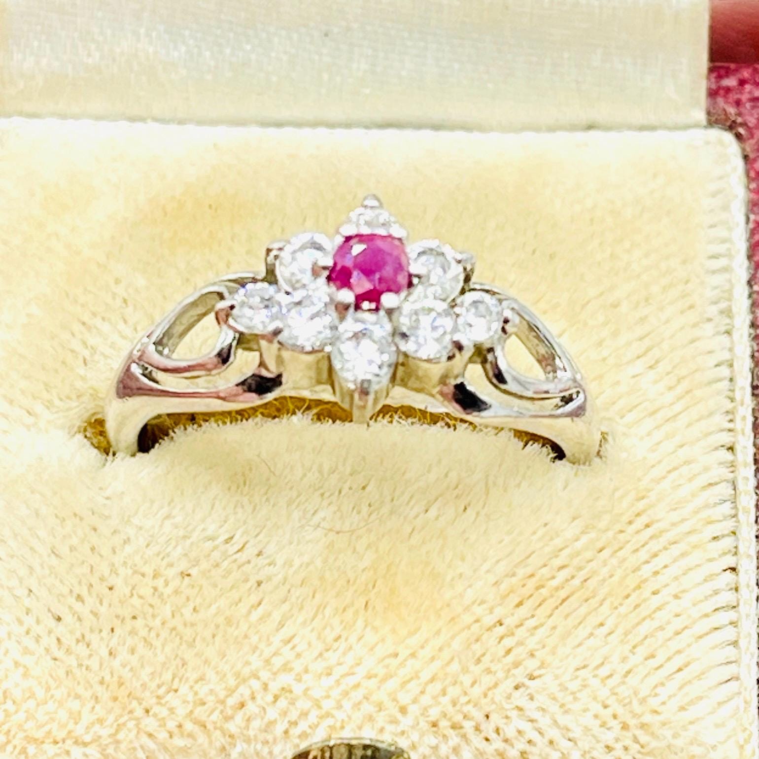 Vintage Diamond Natural Ruby Ring: Signed Sterling silver Anniversary Ring, Size 7 - Image 3