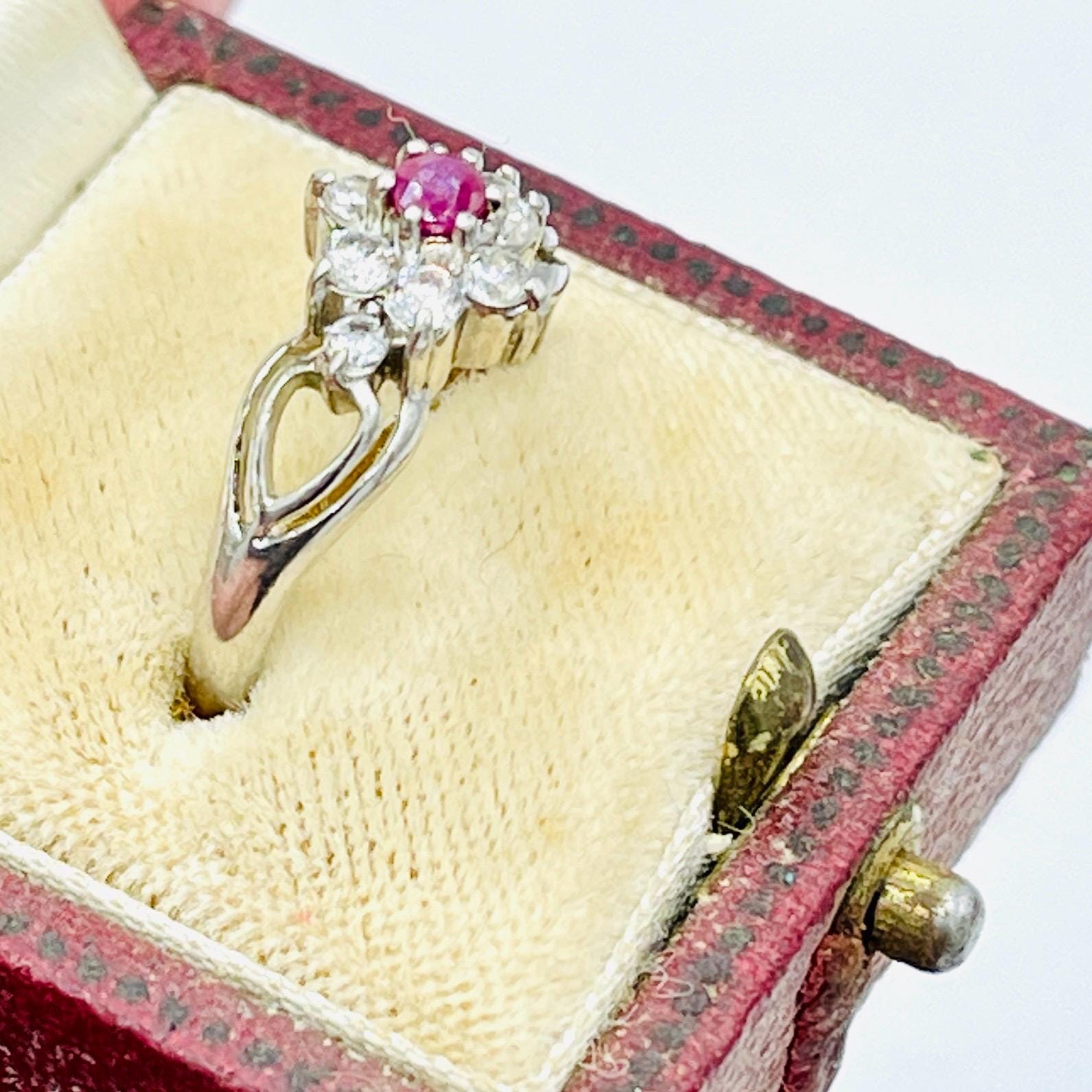 Vintage Diamond Natural Ruby Ring: Signed Sterling silver Anniversary Ring, Size 7 - Image 4