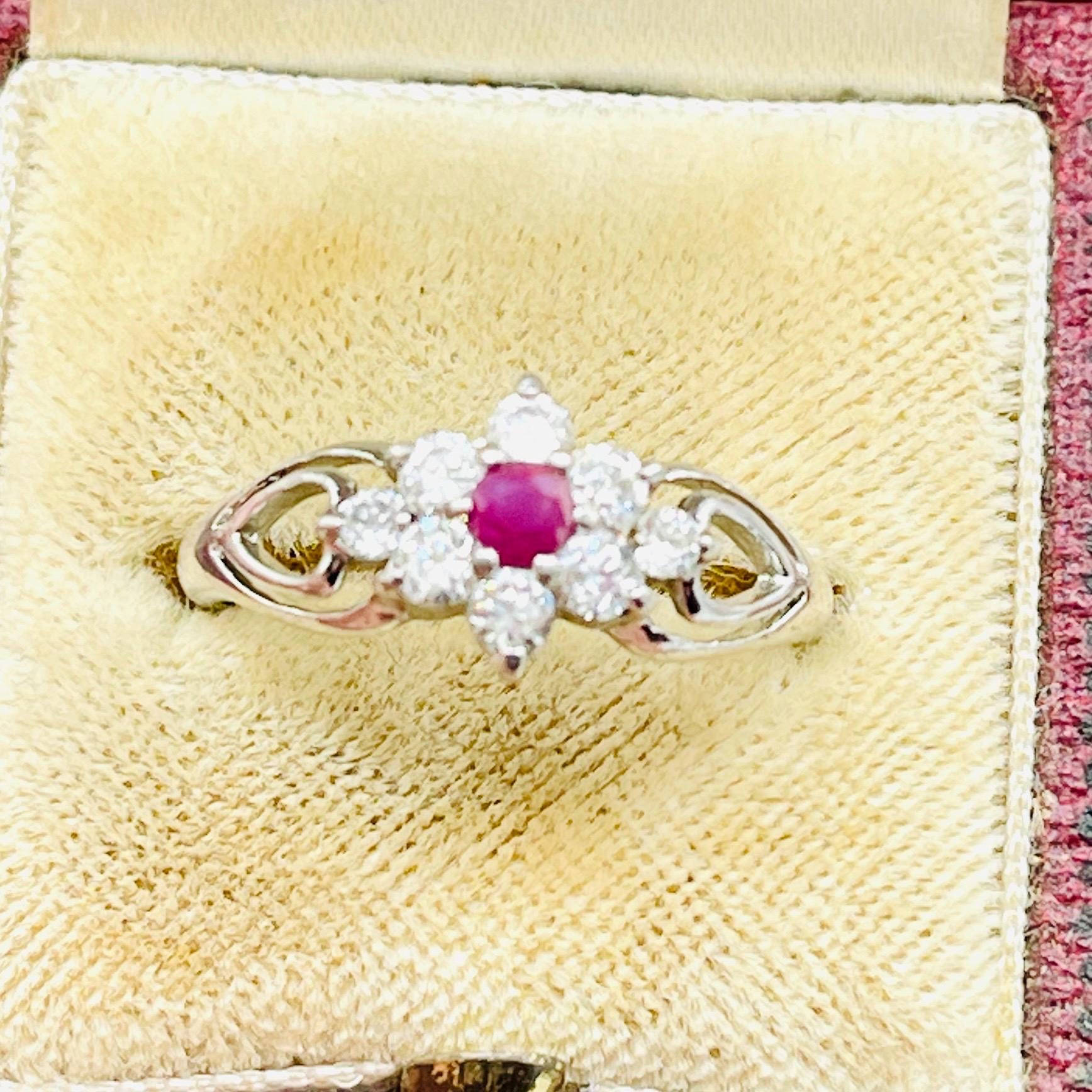 Vintage Diamond Natural Ruby Ring: Signed Sterling silver Anniversary Ring, Size 7 - Image 5