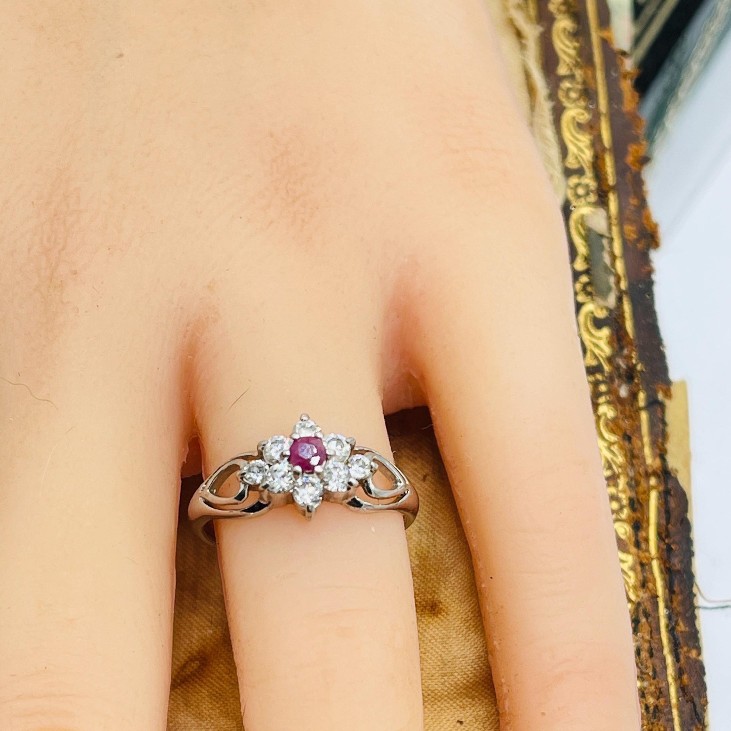 Vintage Diamond Natural Ruby Ring: Signed Sterling silver Anniversary Ring, Size 7 - Image 7