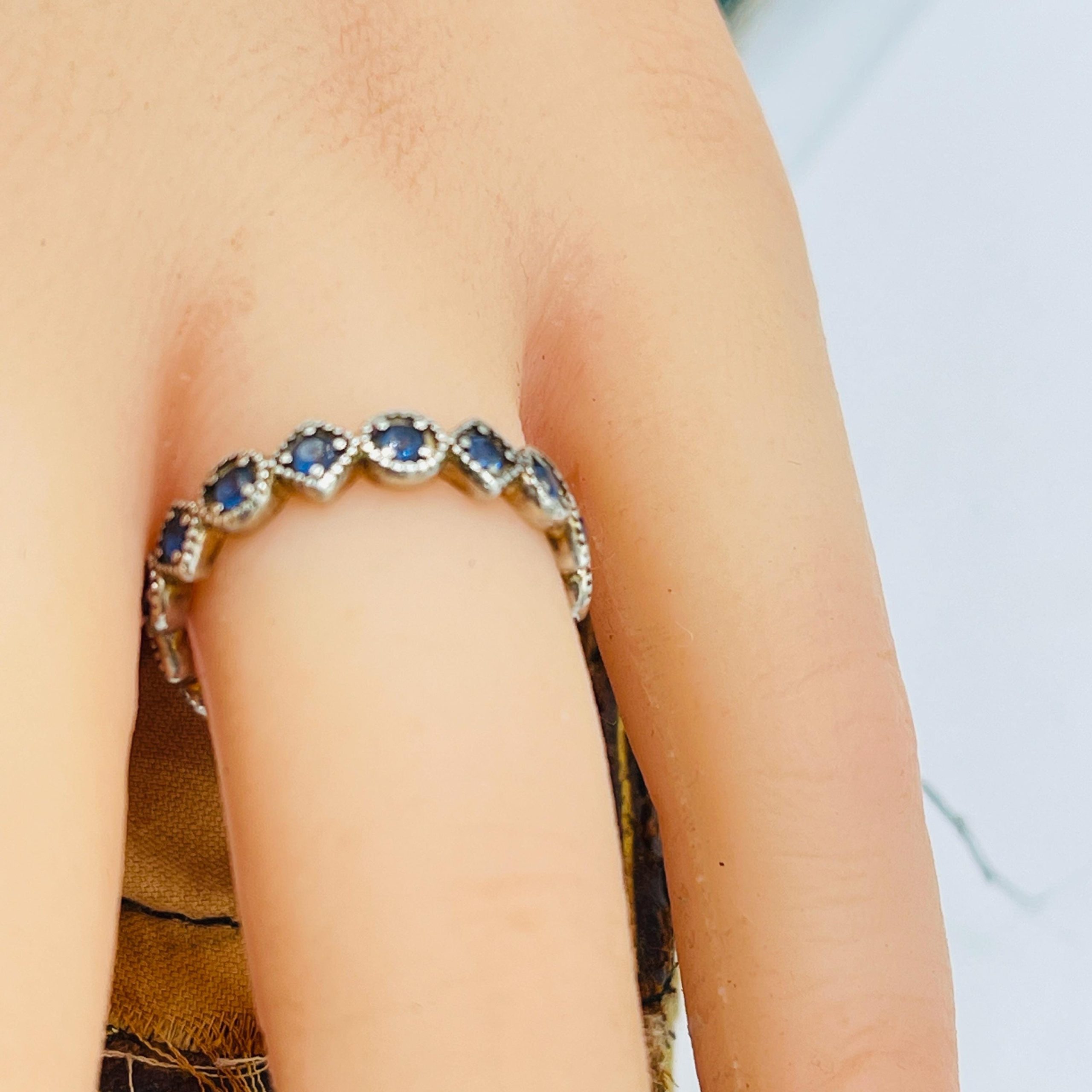 Vintage Blue Sapphire Ring: stacking Vermeil Anniversary Ring, Size 6 - Image 4