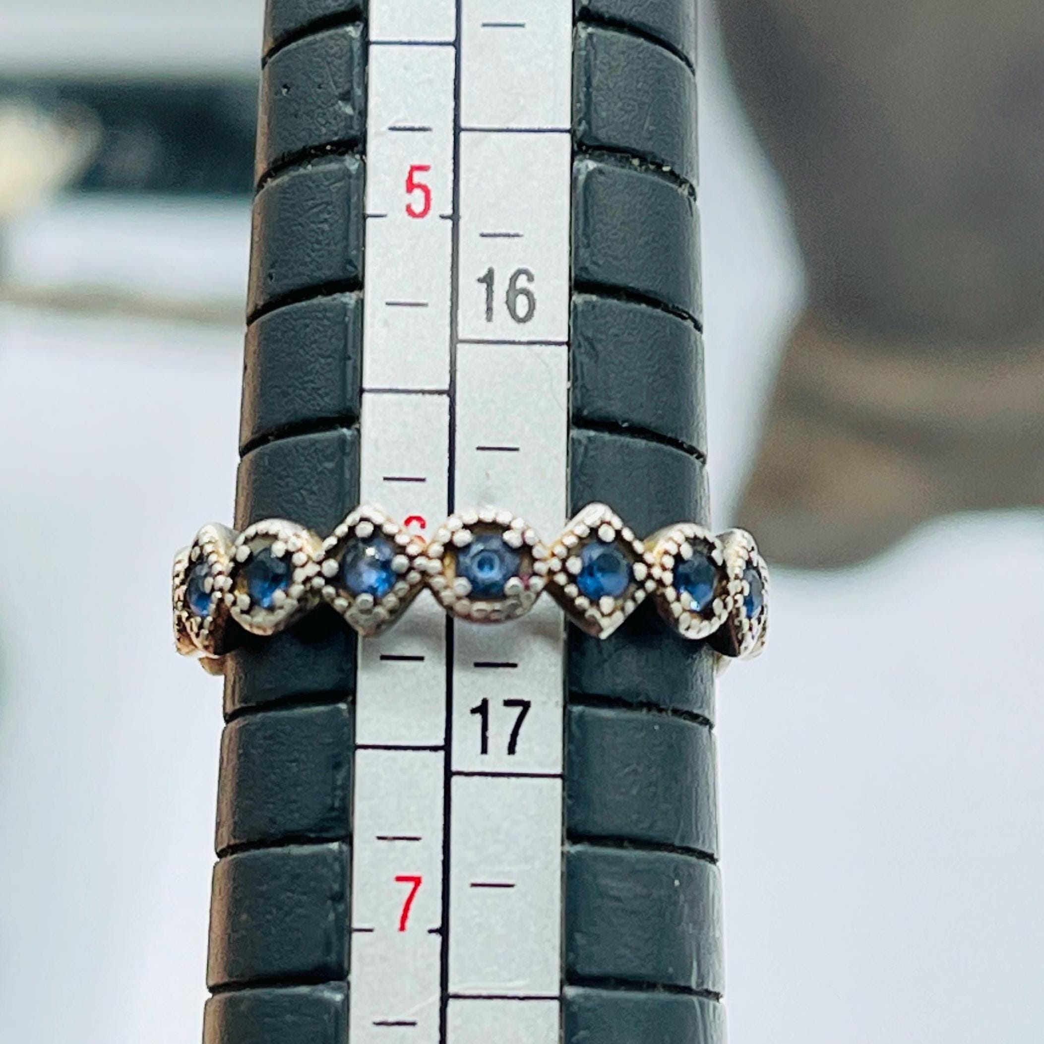Vintage Blue Sapphire Ring: stacking Vermeil Anniversary Ring, Size 6 - Image 7