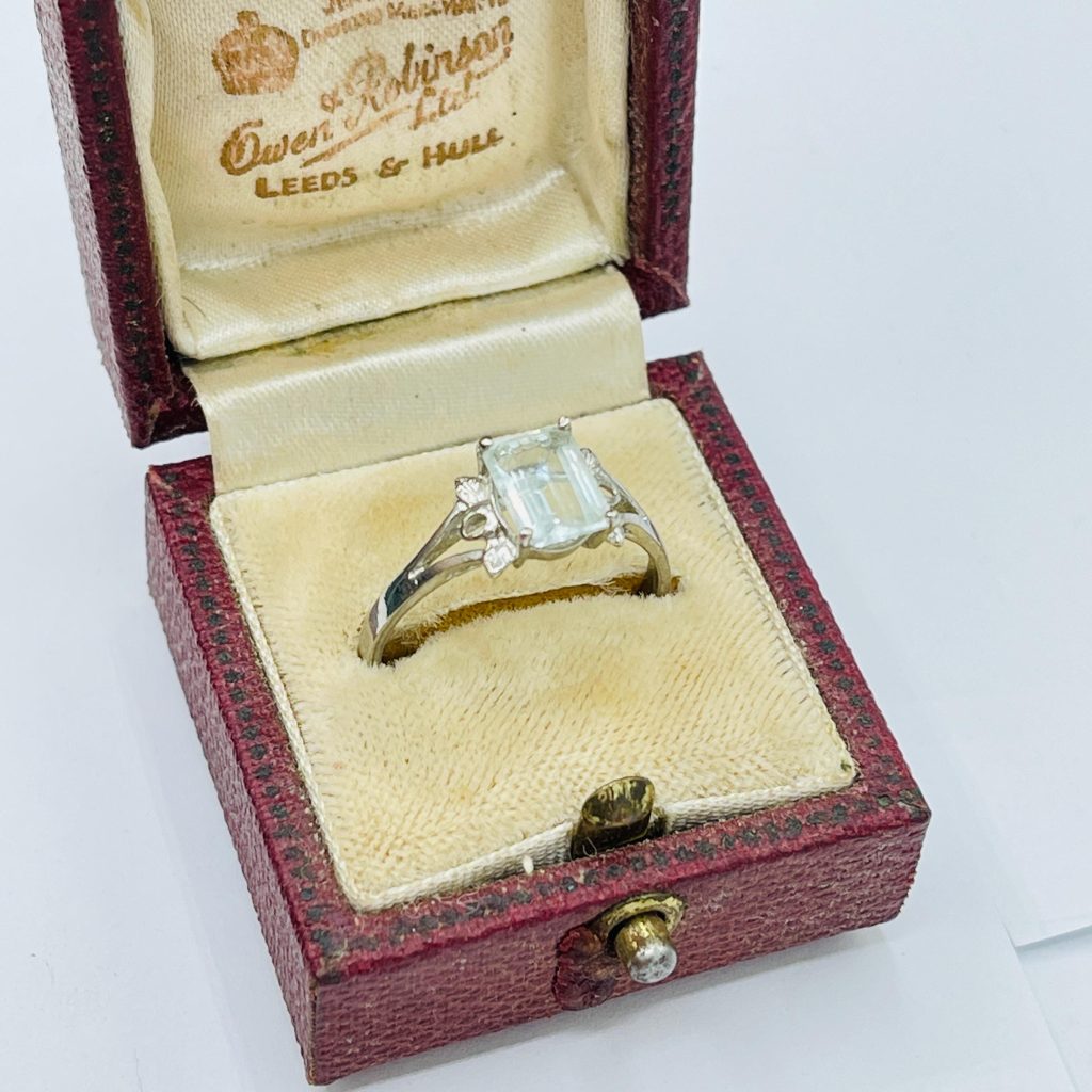 Art Nouveau Sterling Silver Aquamarine  Ring - Size 9
