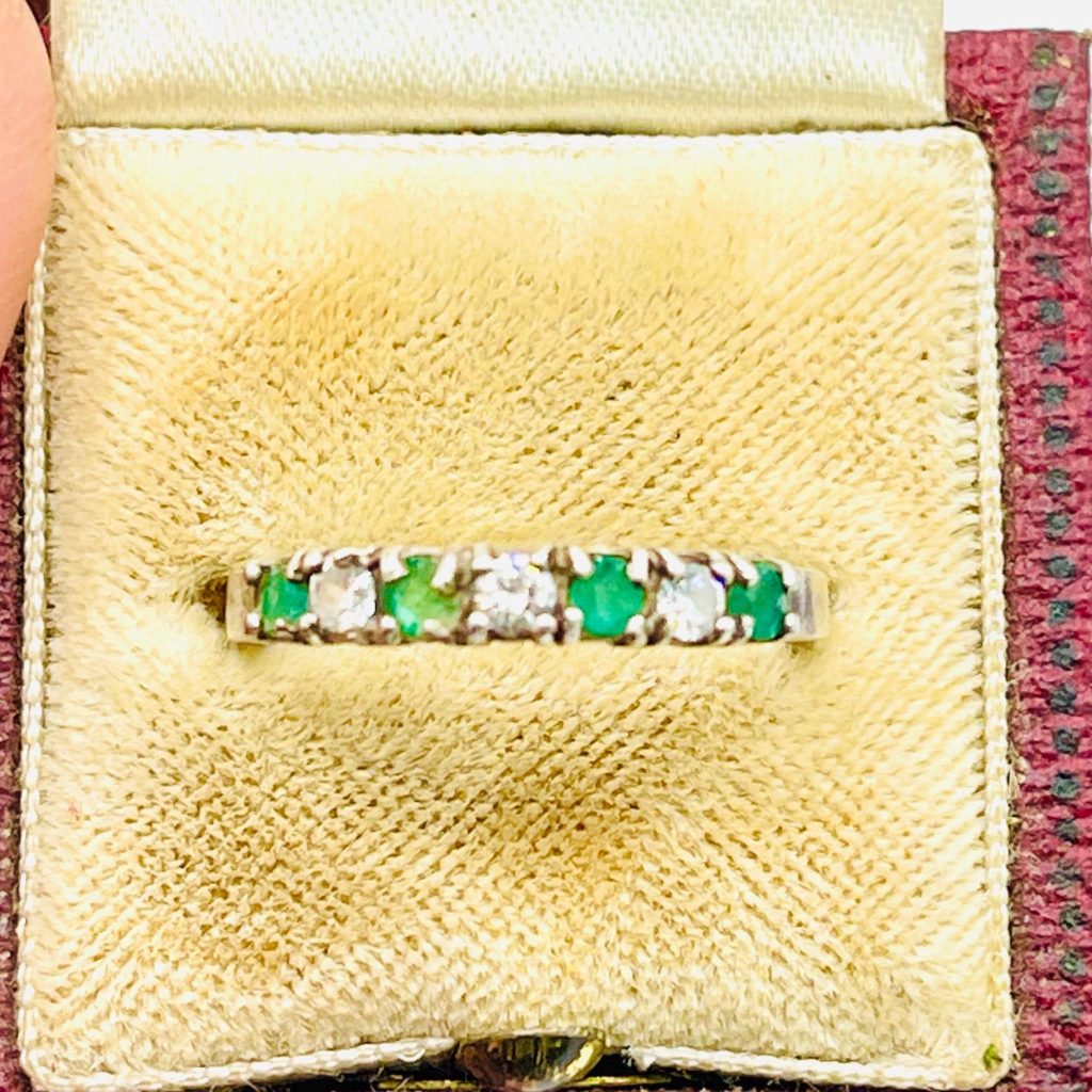 Vintage Emerald Sterling Silver Ring:  Anniversary Ring, Size 7.5