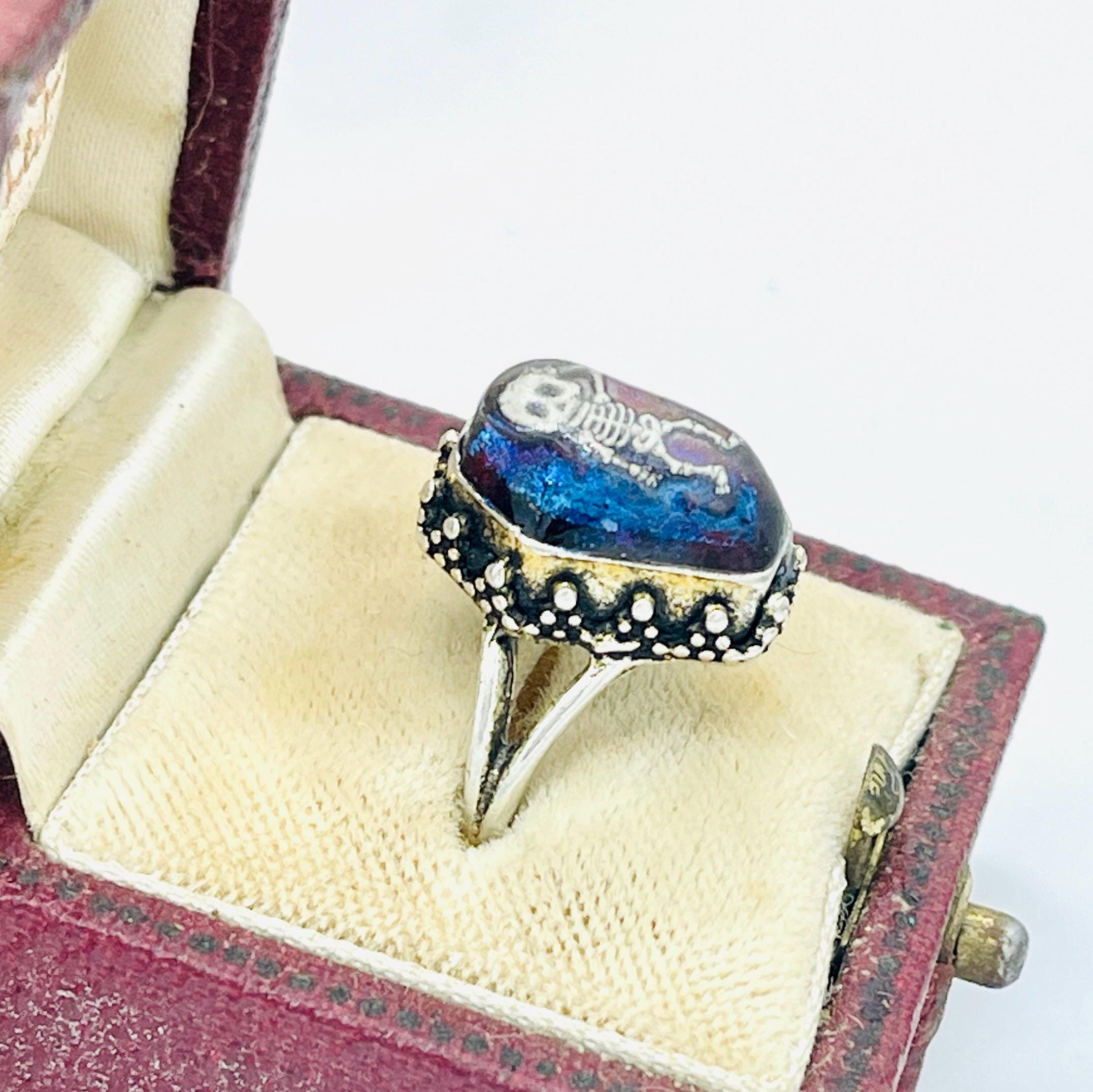 Memento Mori Ring: Gothic Purple Blue Coffin, skeleton handmade sterling silver ring - Image 5