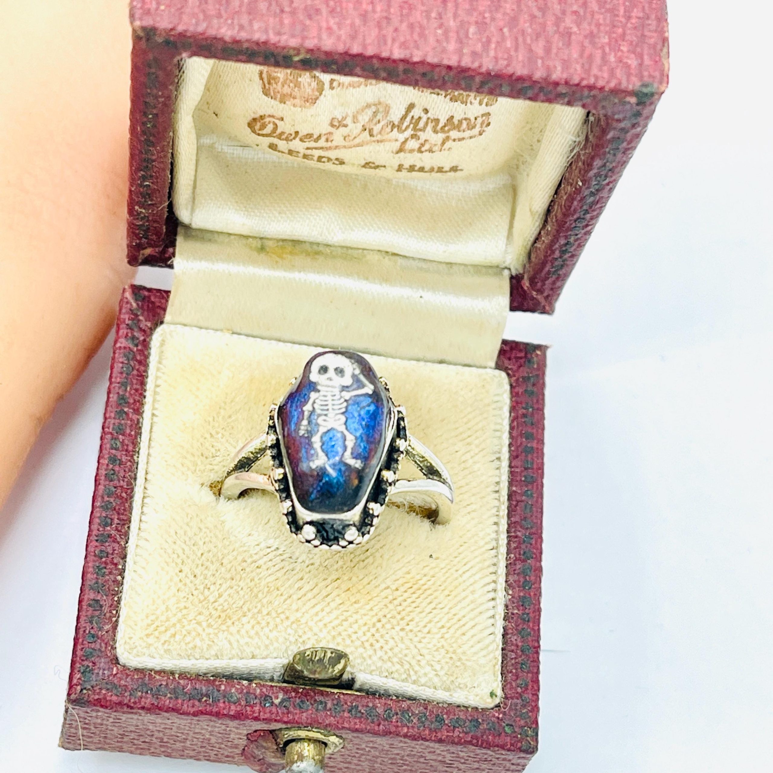 Memento Mori Ring: Gothic Purple Blue Coffin, skeleton handmade sterling silver ring - Image 6
