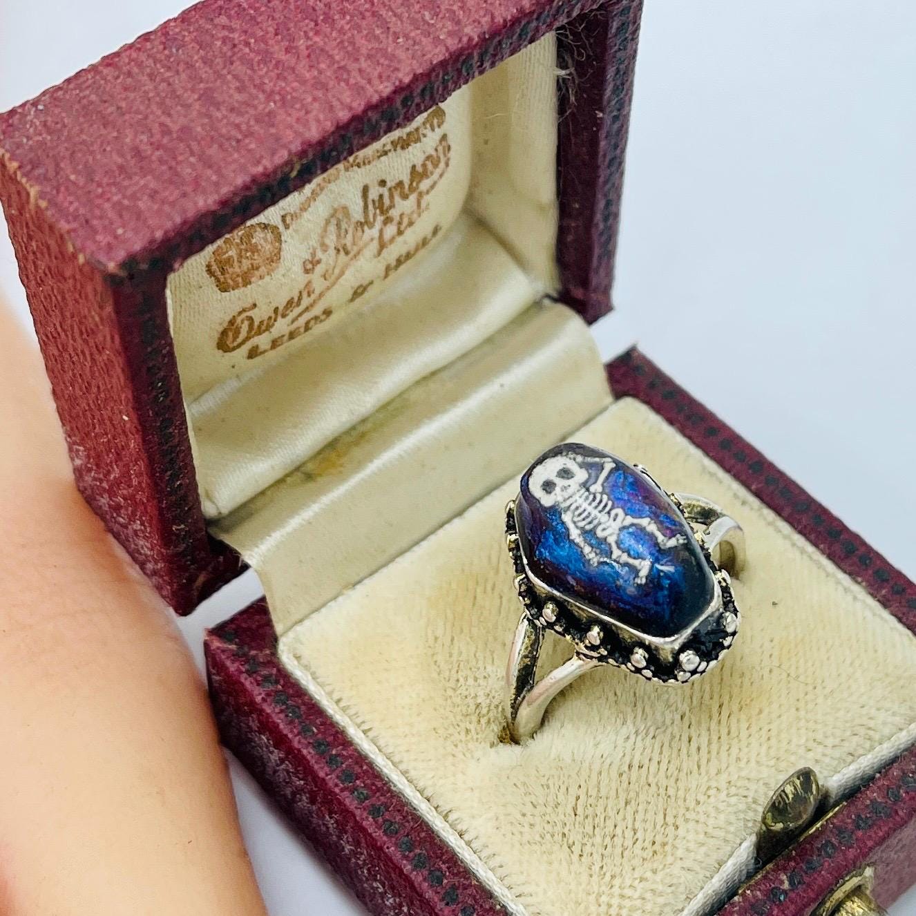 Memento Mori Ring: Gothic Purple Blue Coffin, skeleton handmade sterling silver ring - Image 9