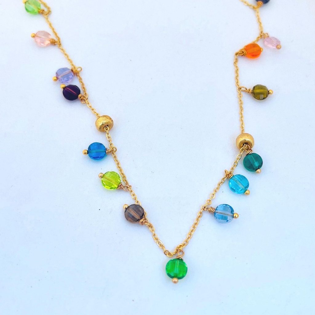 Colorful Gemstone Necklace: 18k Gold Filled Chain, Paradise Style