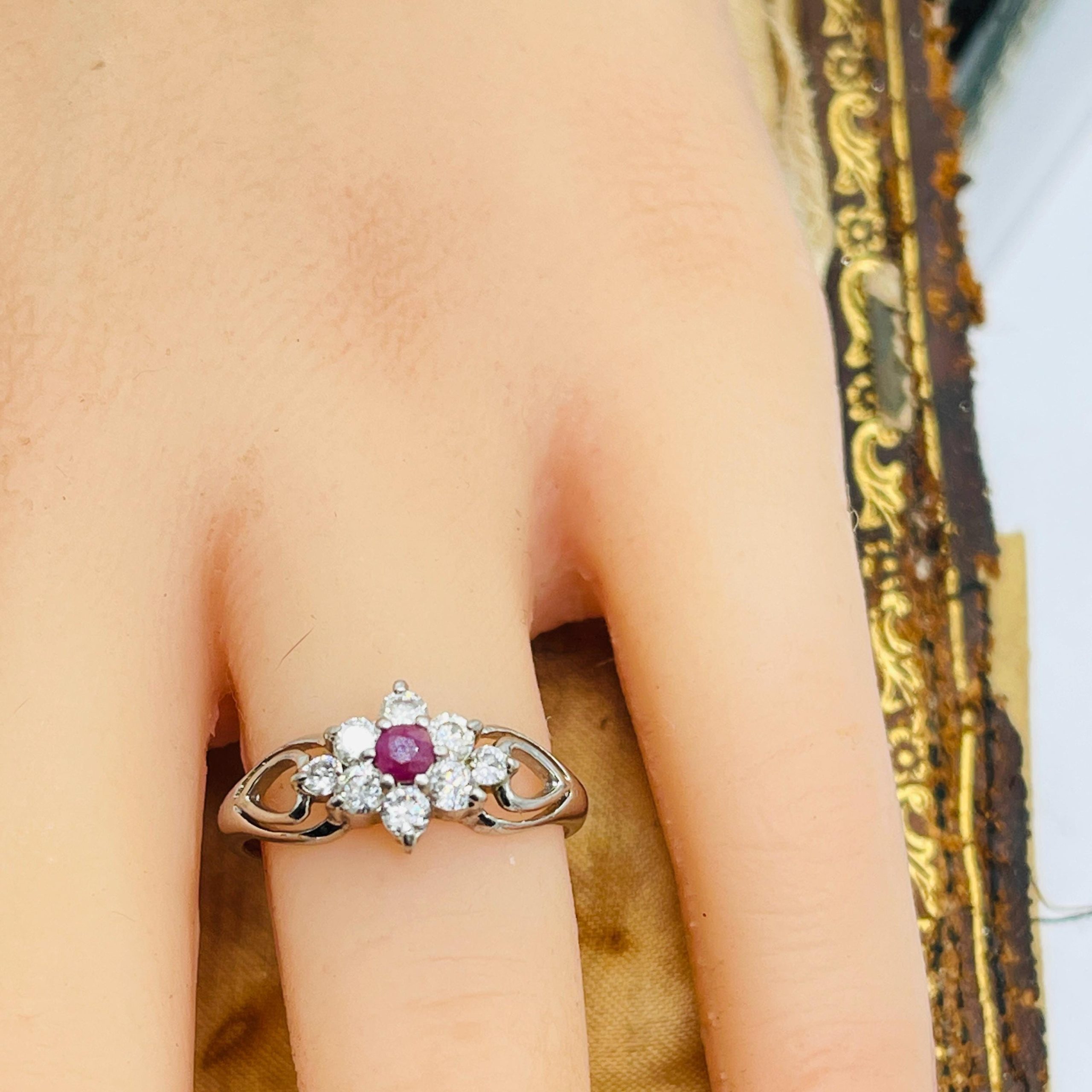 Vintage Diamond Natural Ruby Ring: Signed Sterling silver Anniversary Ring, Size 7 - Image 9