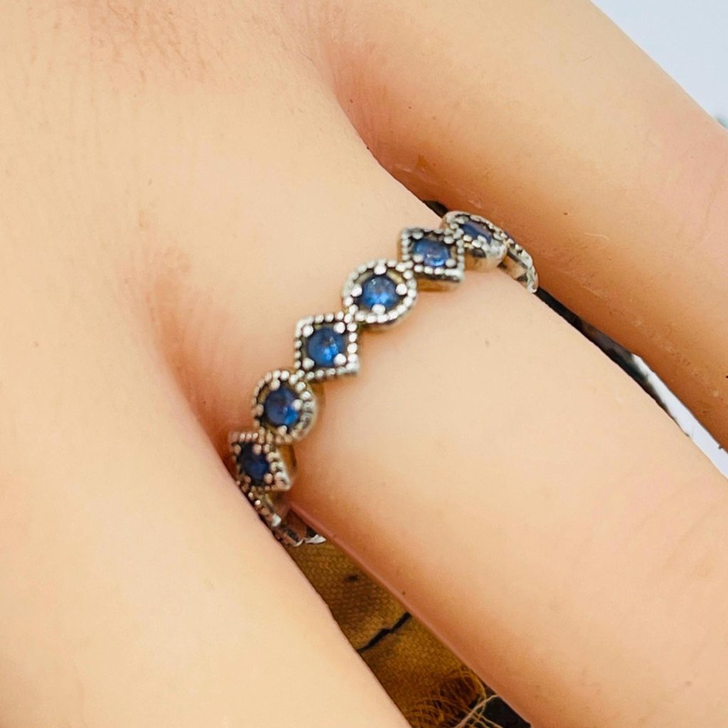 Vintage Blue Sapphire Ring: stacking Vermeil Anniversary Ring, Size 6