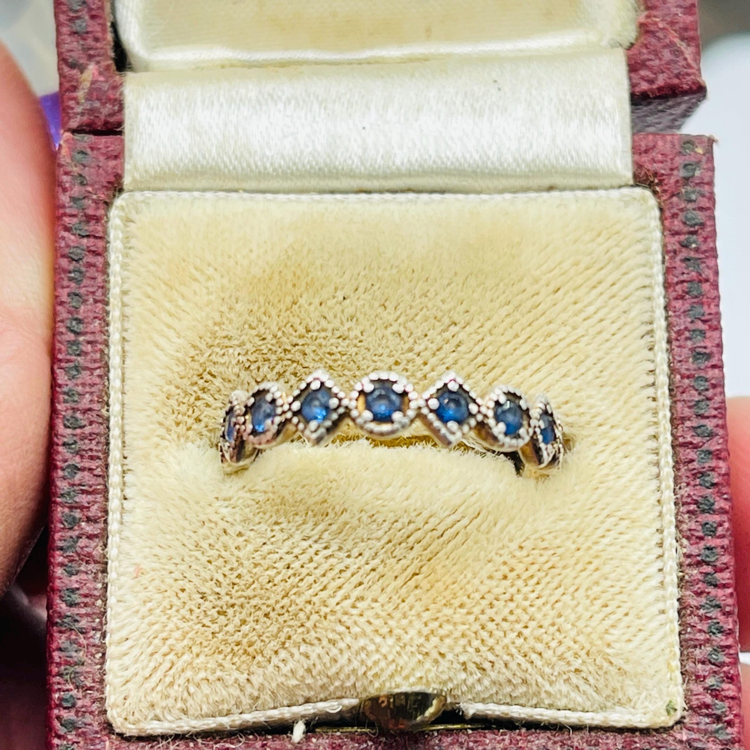 Vintage Blue Sapphire Ring: stacking Vermeil Anniversary Ring, Size 6 - Image 2