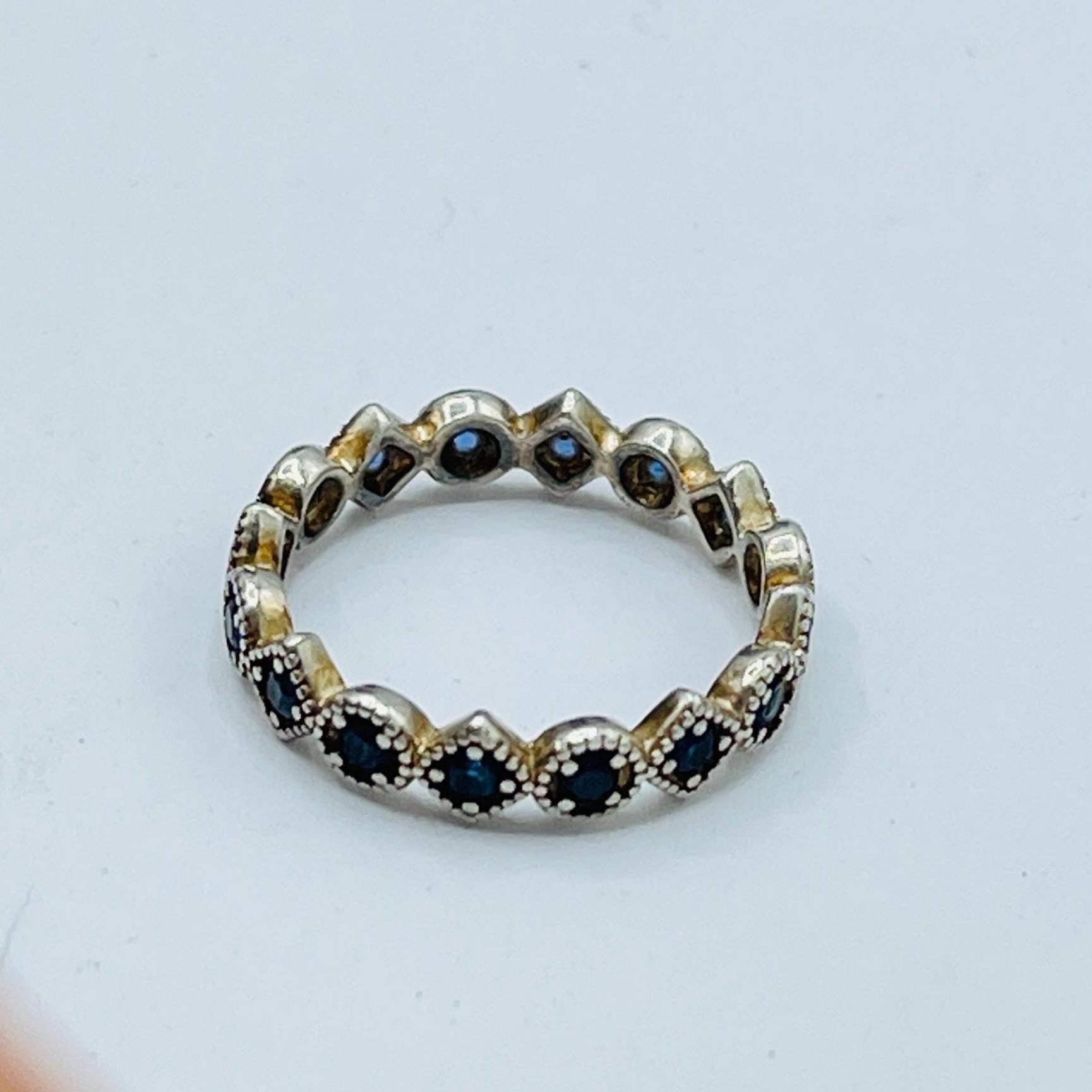 Vintage Blue Sapphire Ring: stacking Vermeil Anniversary Ring, Size 6 - Image 6