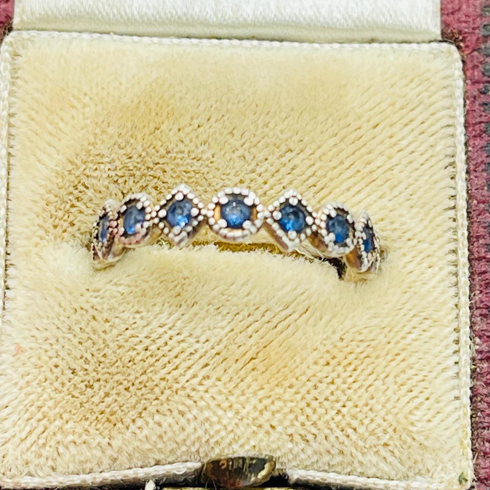 Vintage Blue Sapphire Ring: stacking Vermeil Anniversary Ring, Size 6 - Image 10