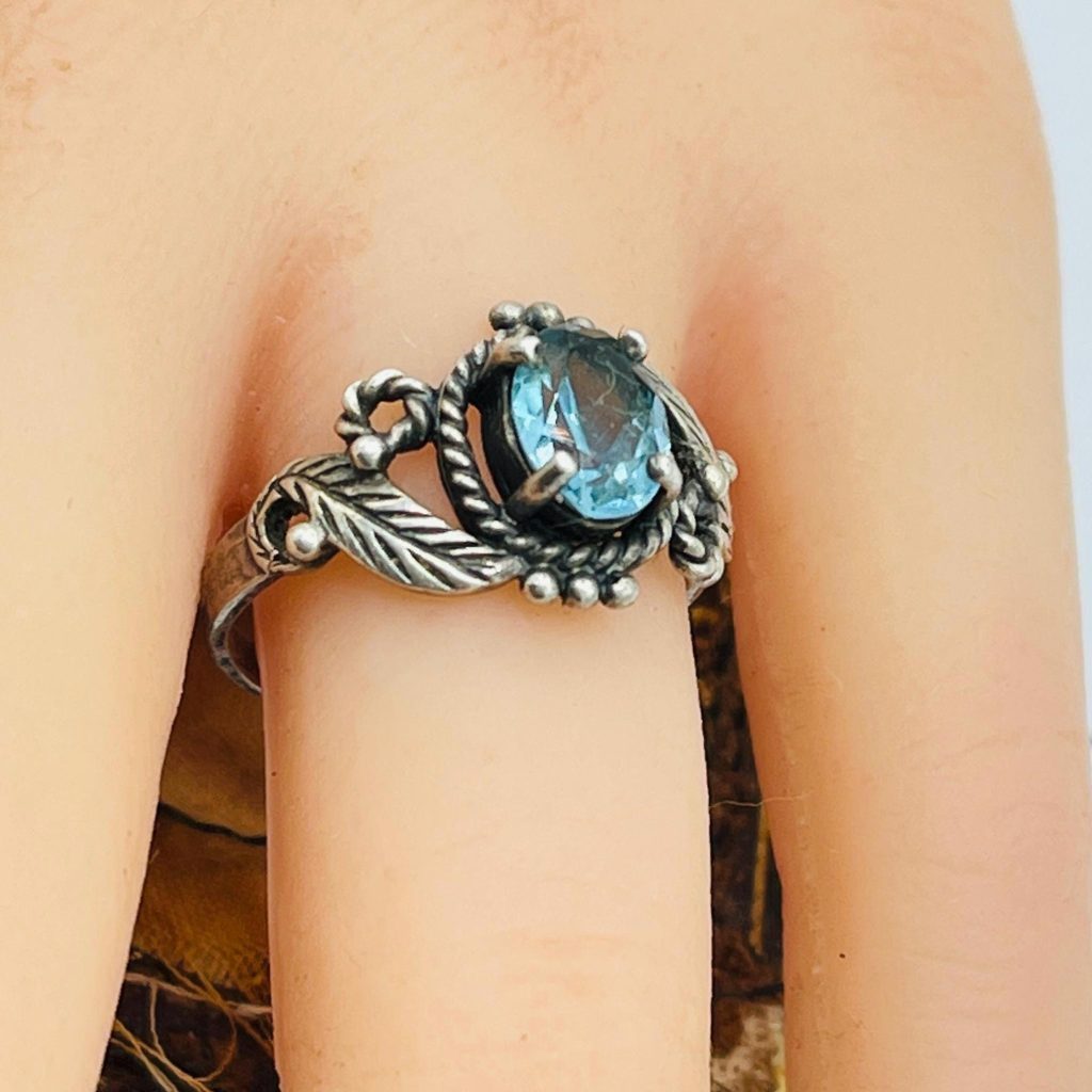 Art Nouveau Ring: London Blue Topaz, Sterling Silver, Size 8