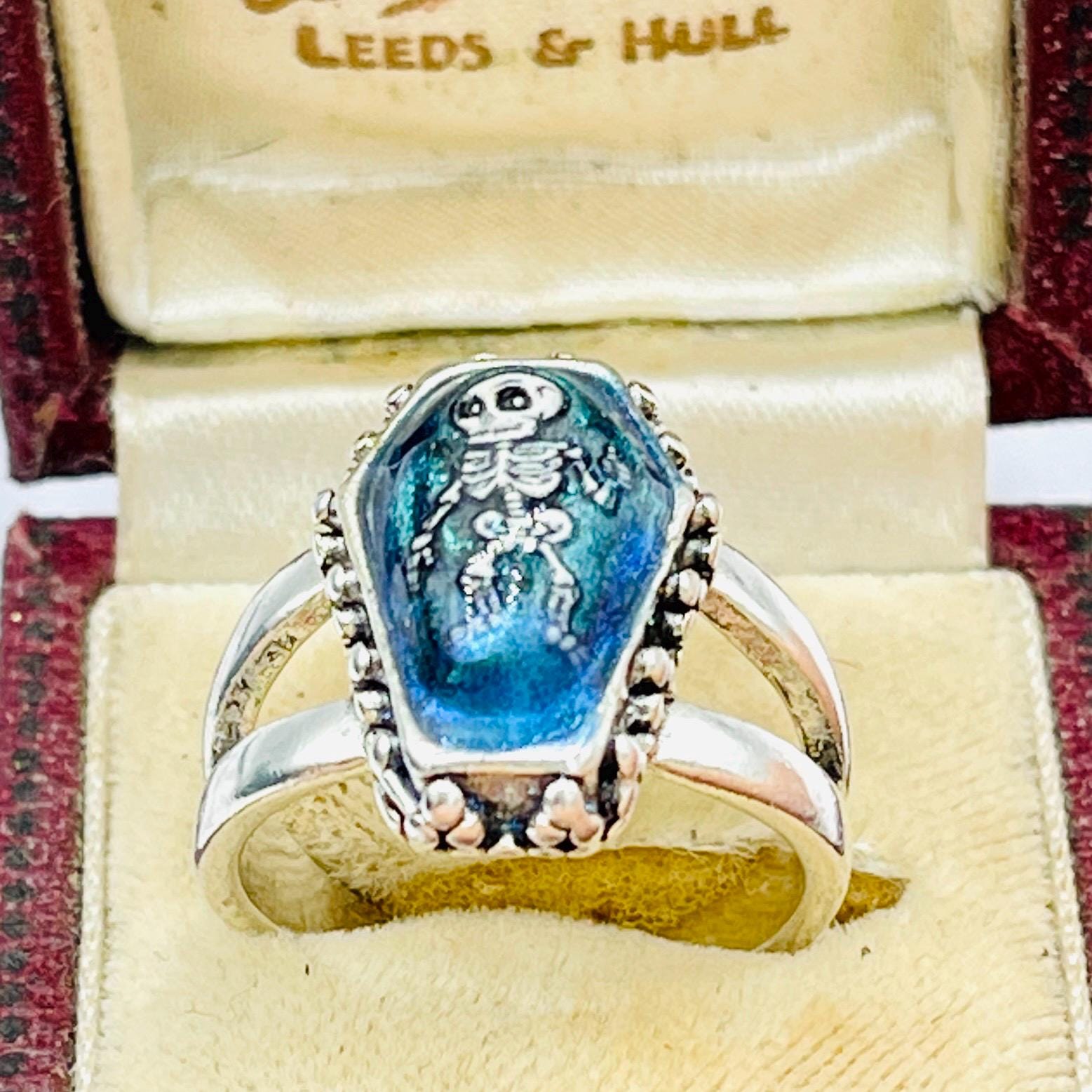 Memento Mori Ring: Gothic Green Blue Coffin, sterling silver - Image 5