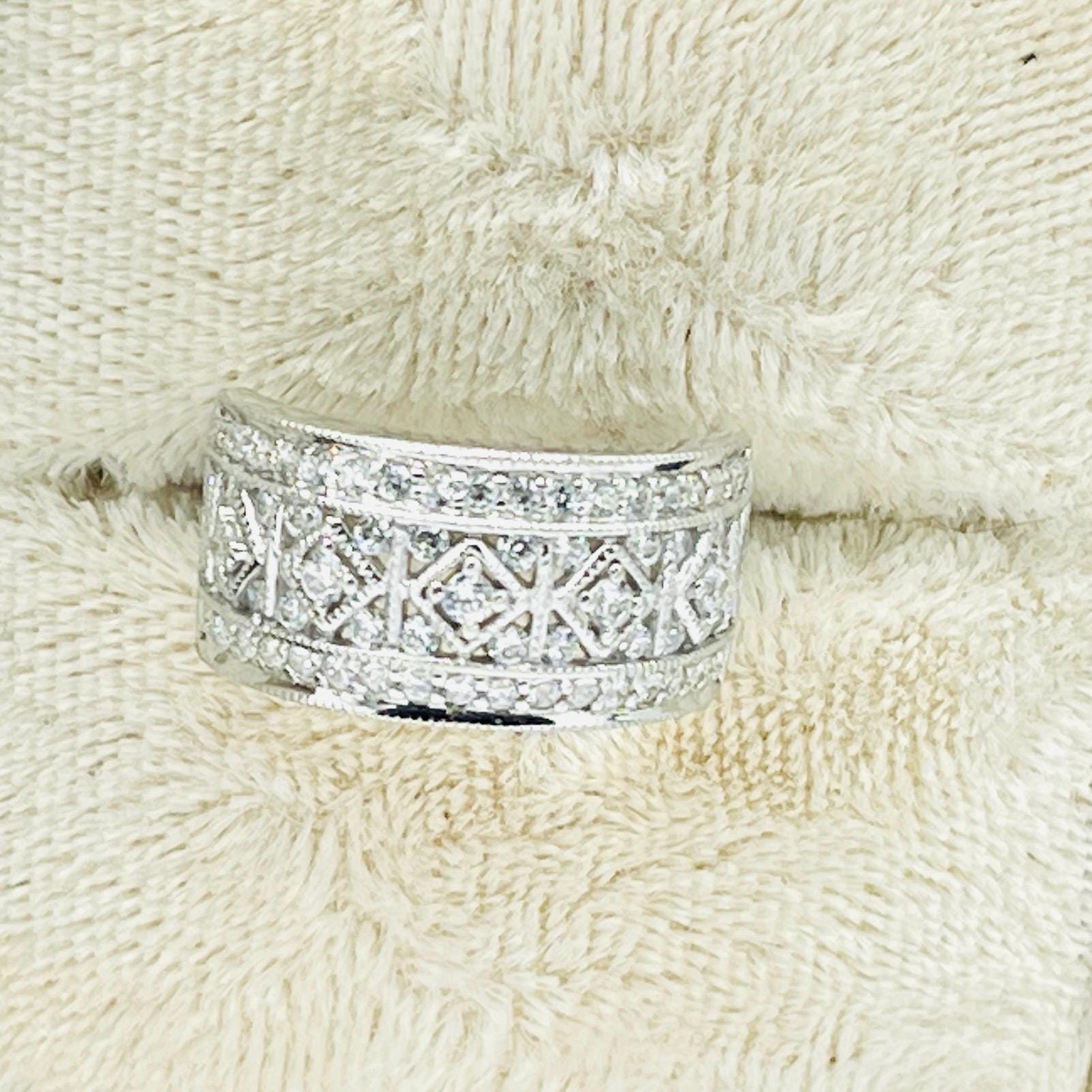 Vintage Diamond Sapphire Ring: White Gold Wedding Ring, Size 5 - Image 2