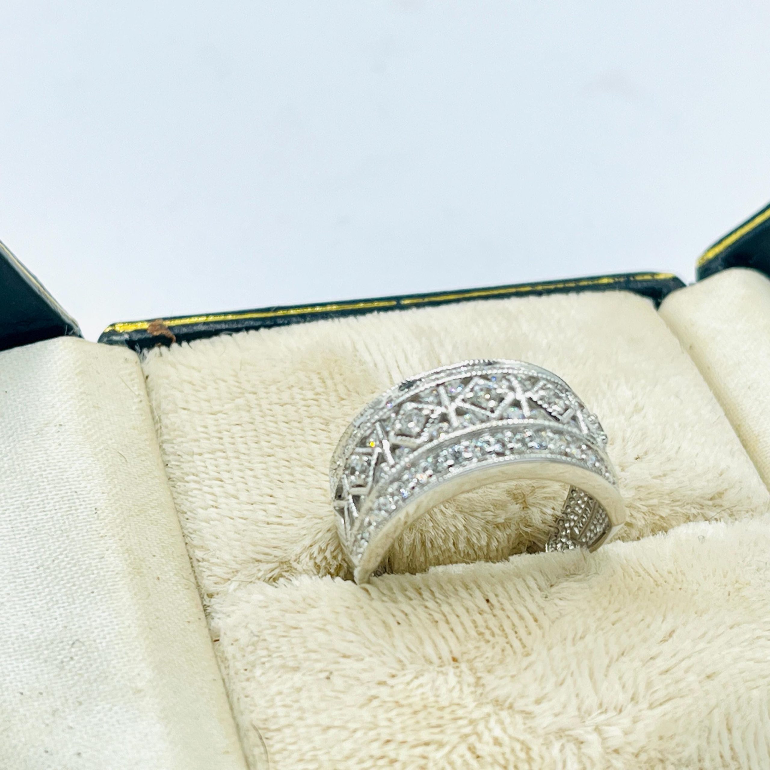 Vintage Diamond Sapphire Ring: White Gold Wedding Ring, Size 5 - Image 10