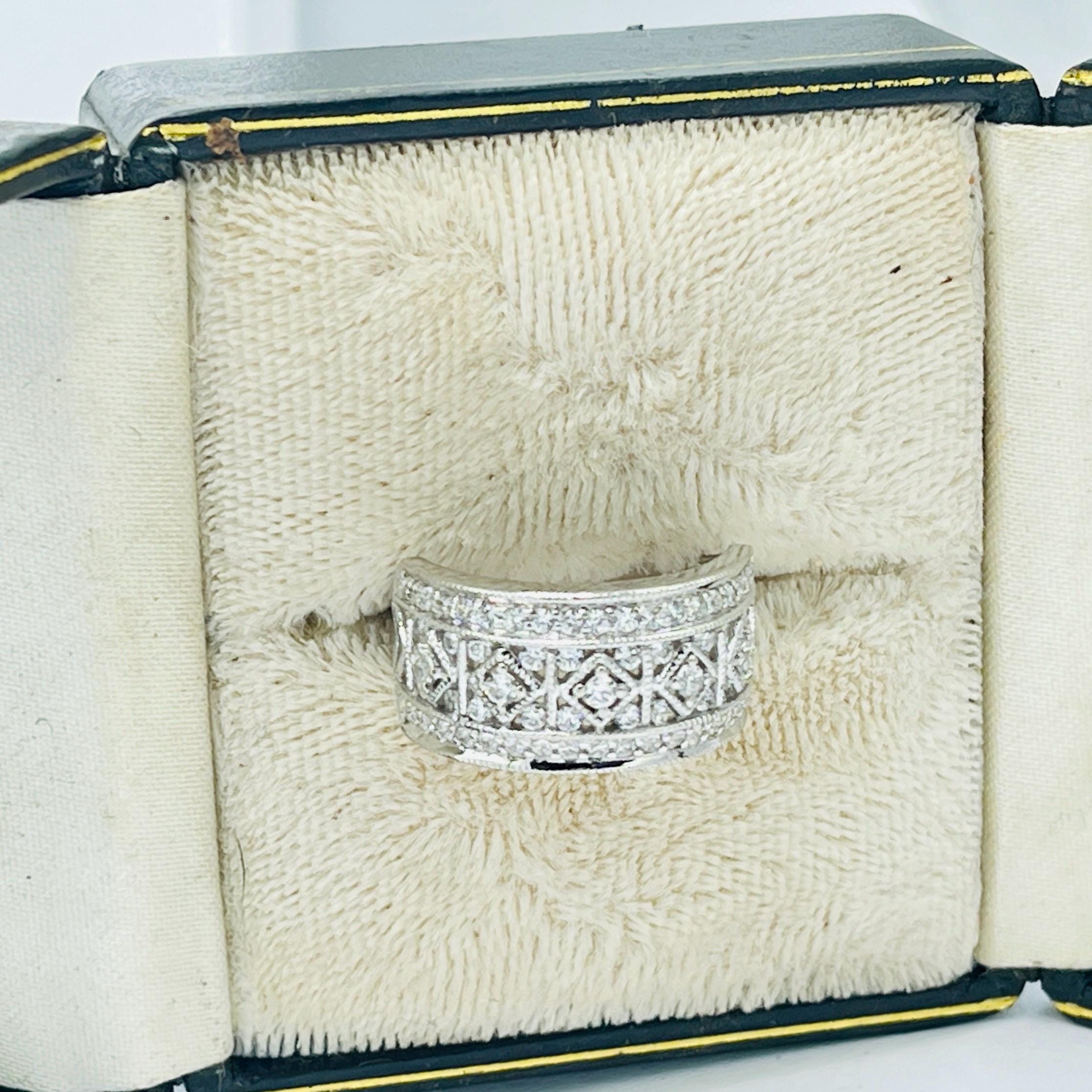 Vintage Diamond Sapphire Ring: White Gold Wedding Ring, Size 5 - Image 6
