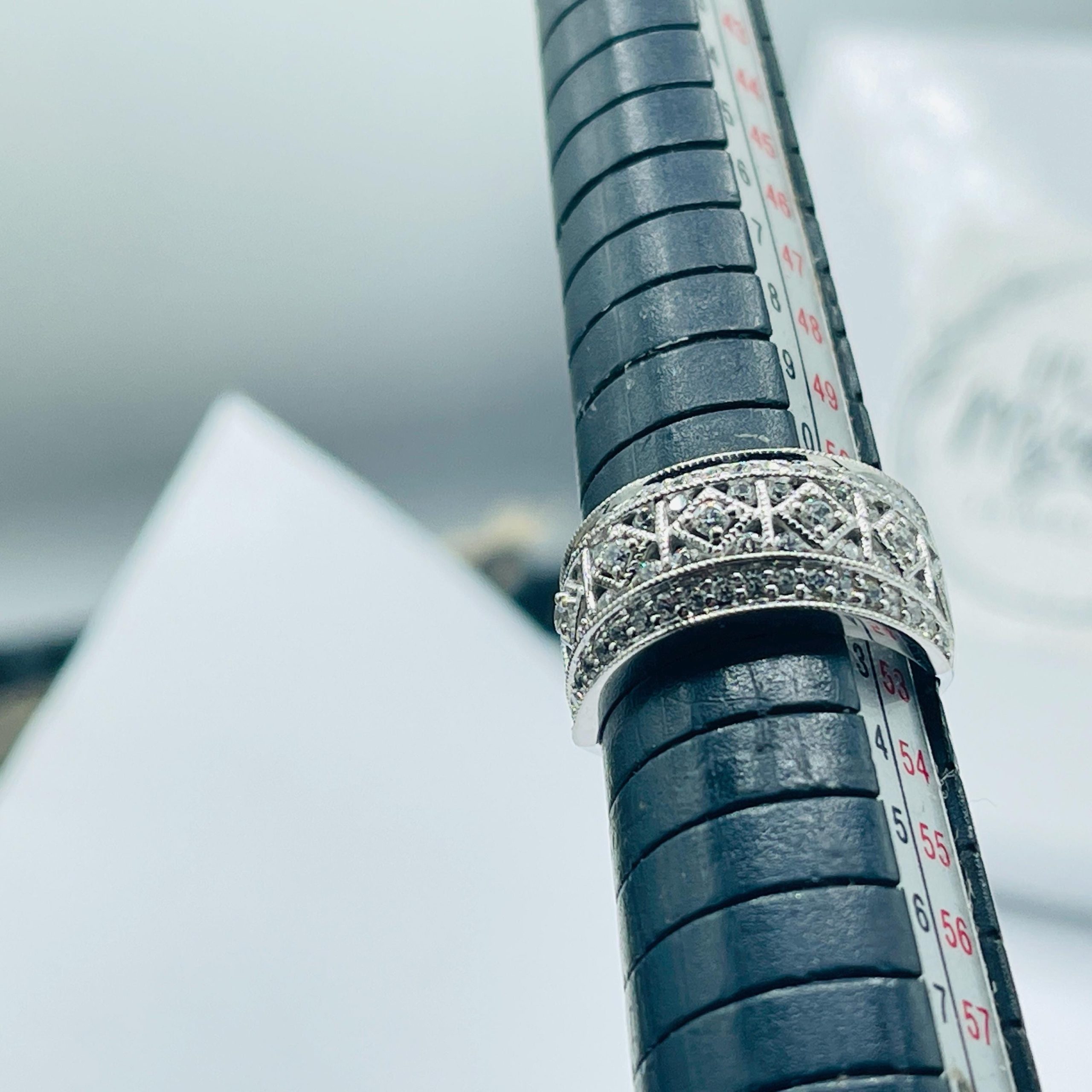 Vintage Diamond Sapphire Ring: White Gold Wedding Ring, Size 5 - Image 9