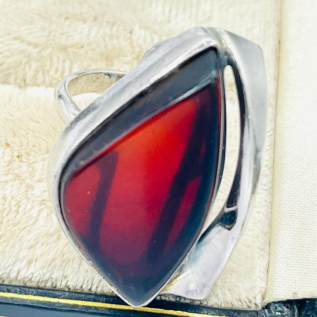 Vintage modernist cherry amber ring size 5