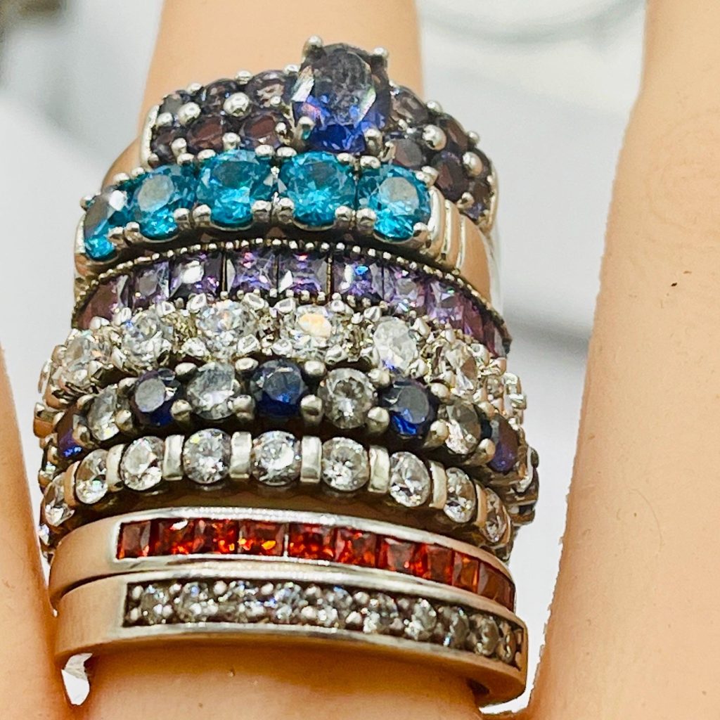 Vintage Gemstone Sterling Silver Stacking Rings: Size 10