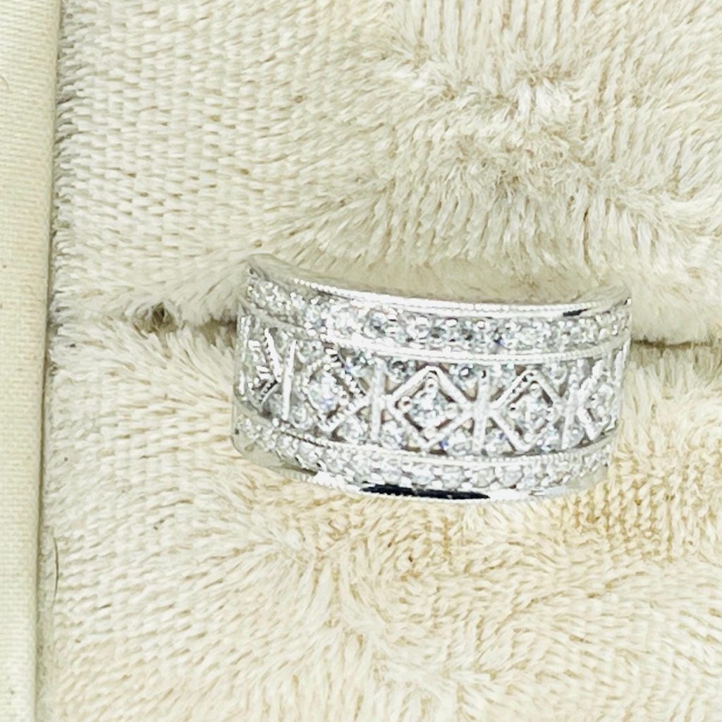 Vintage Diamond Sapphire Ring:  White Gold Wedding Ring, Size 5