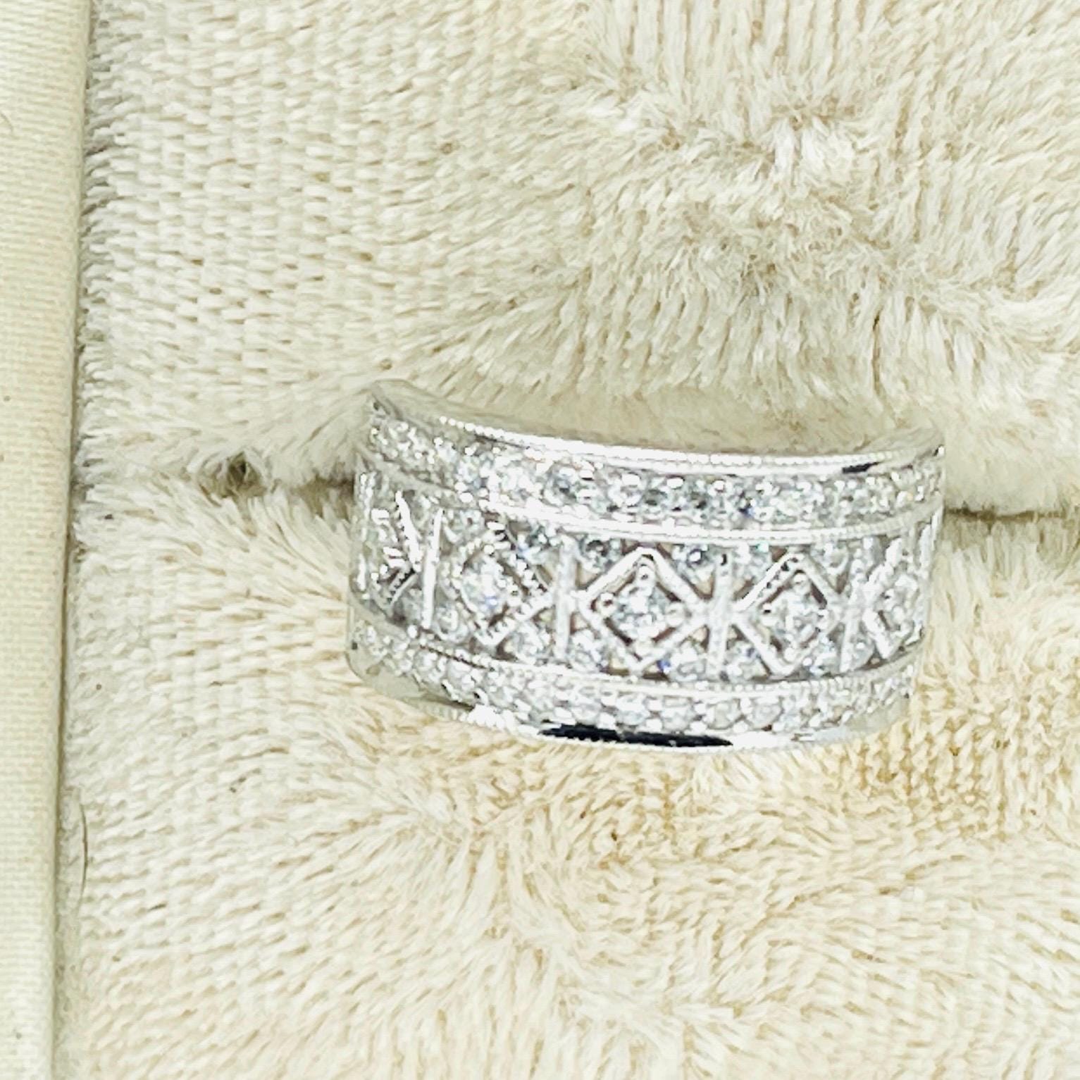 Vintage Diamond Sapphire Ring: White Gold Wedding Ring, Size 5 - Image 3
