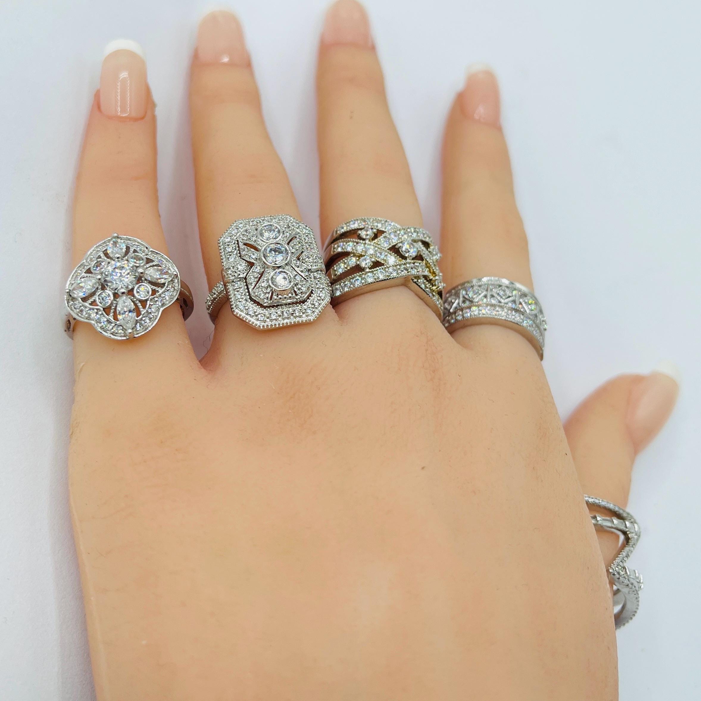 Vintage Diamond Sapphire Ring: White Gold Wedding Ring, Size 5 - Image 5