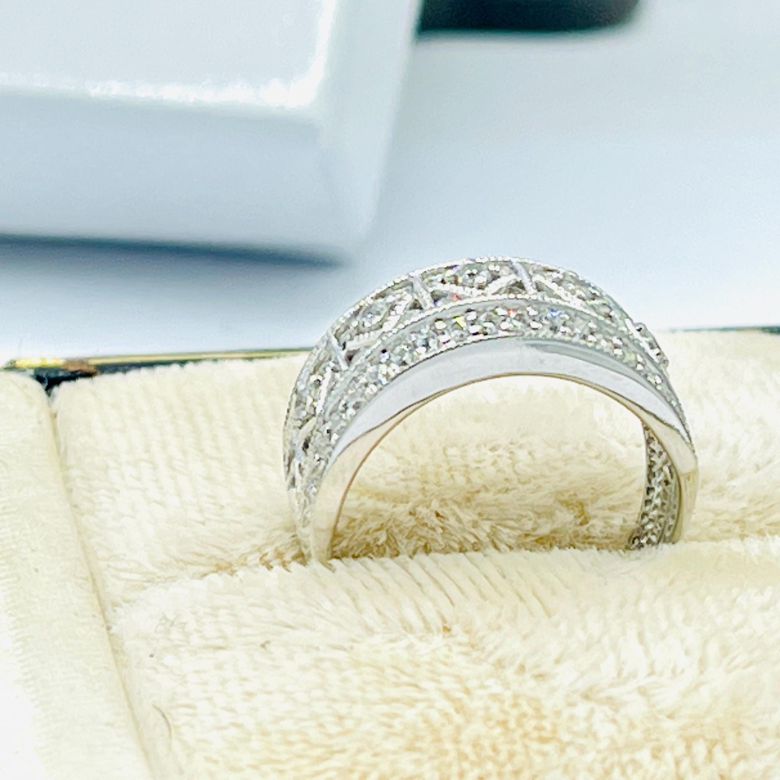 Vintage Diamond Sapphire Ring: White Gold Wedding Ring, Size 5 - Image 8