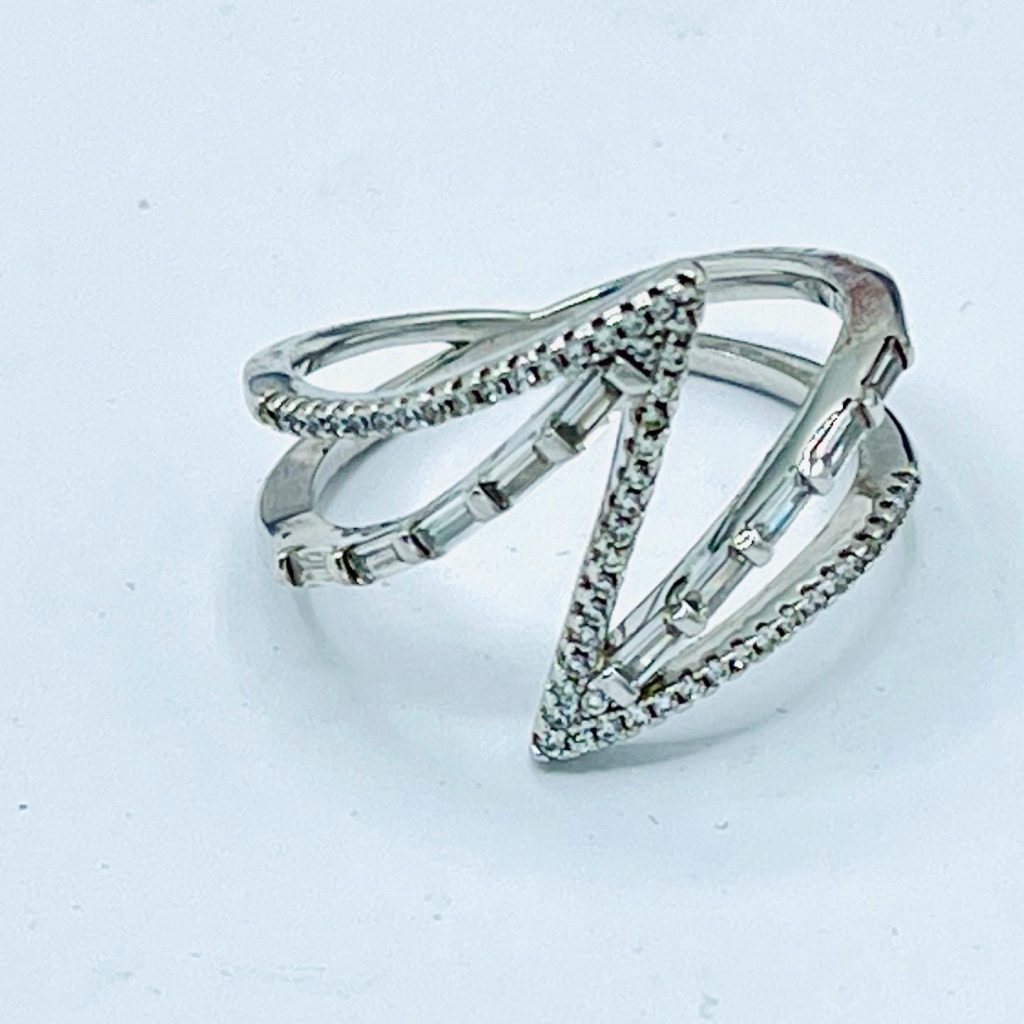 Vintage diamond baguette pave Ring- Sterling silver size 11 ring for her