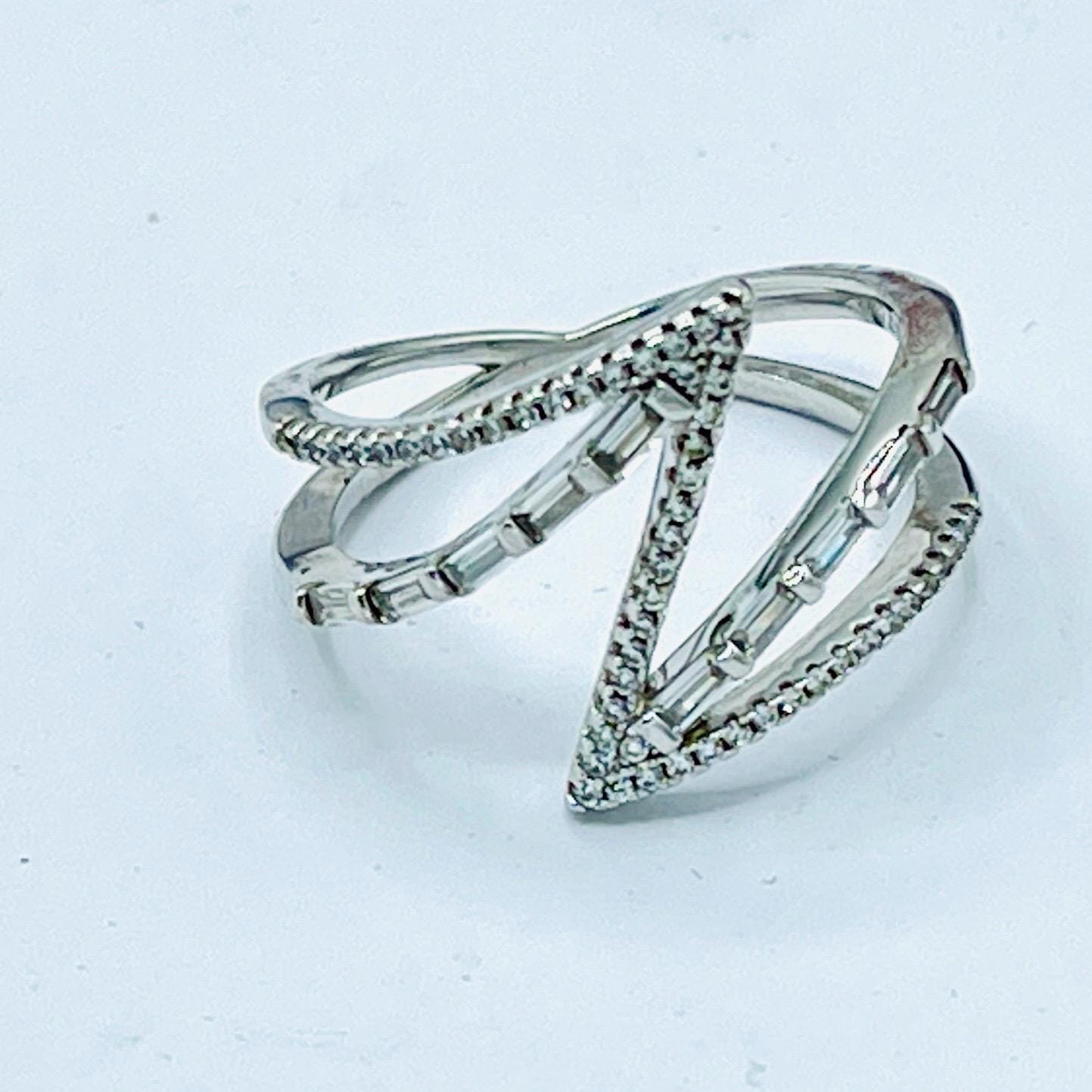 Vintage diamond baguette pave Ring- Sterling silver size 11 ring for her