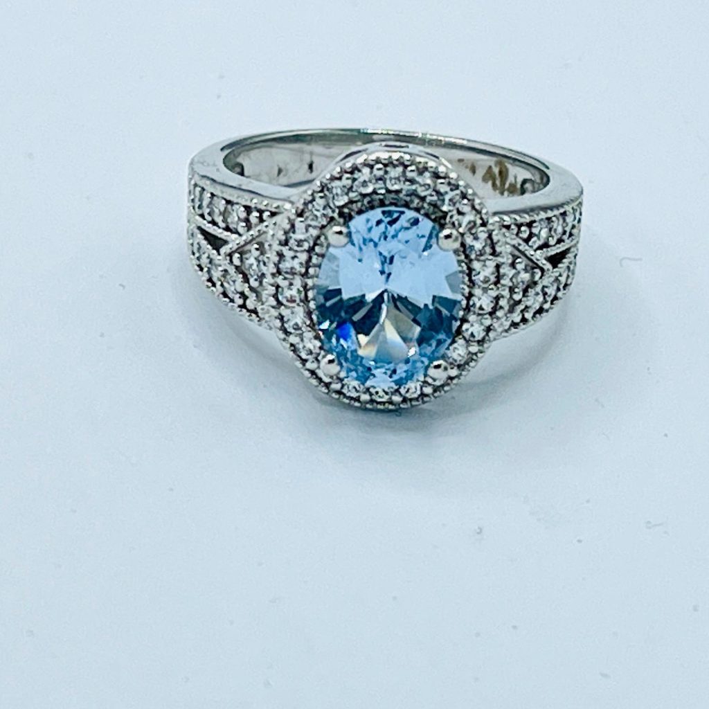 Art Deco Diamond Aquamarine Ring: Anniversary Ring, Size 5