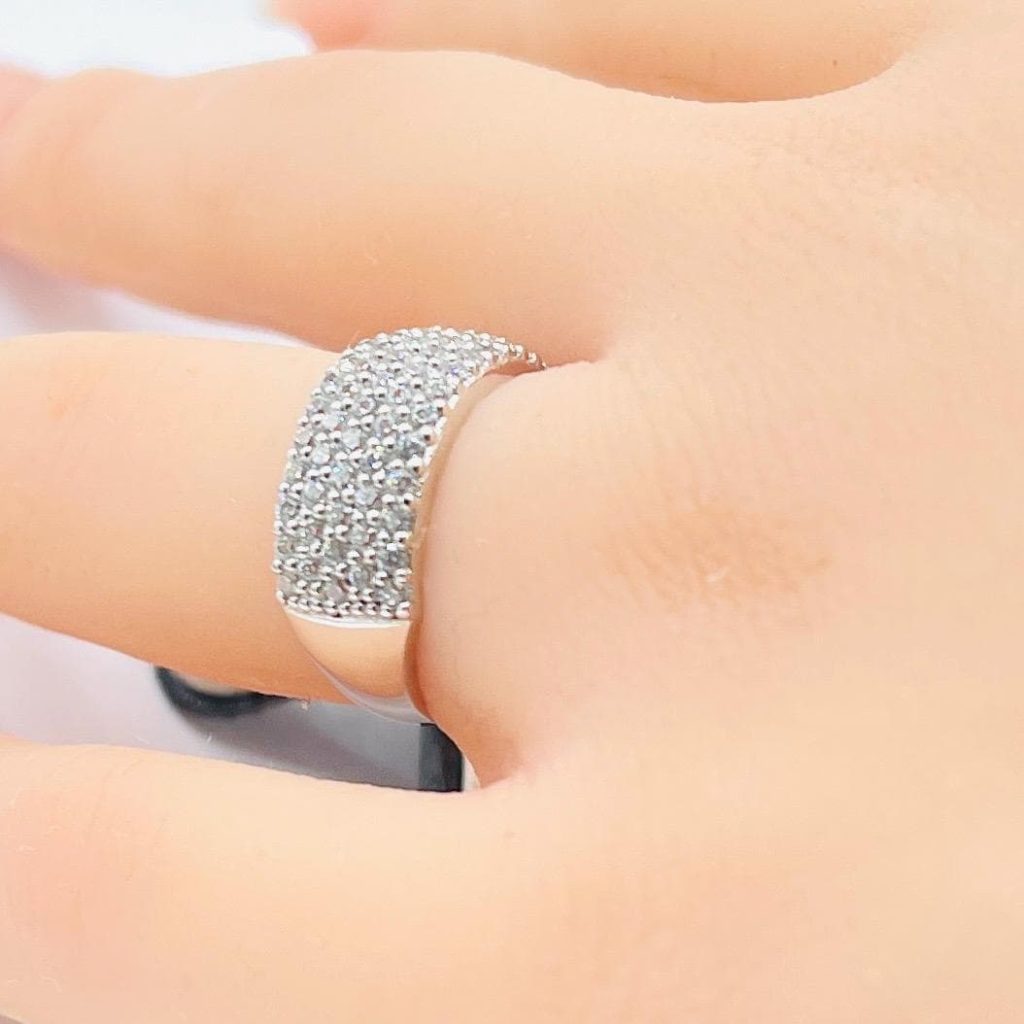 Vintage Diamond Engagement Ring: pave band Sterling Silver, Size 5