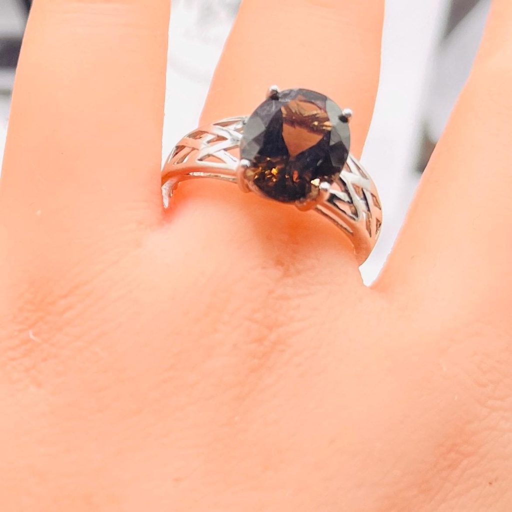 Vintage dark smoky quartz Ring- Sterling silver size 9.5 ring for her