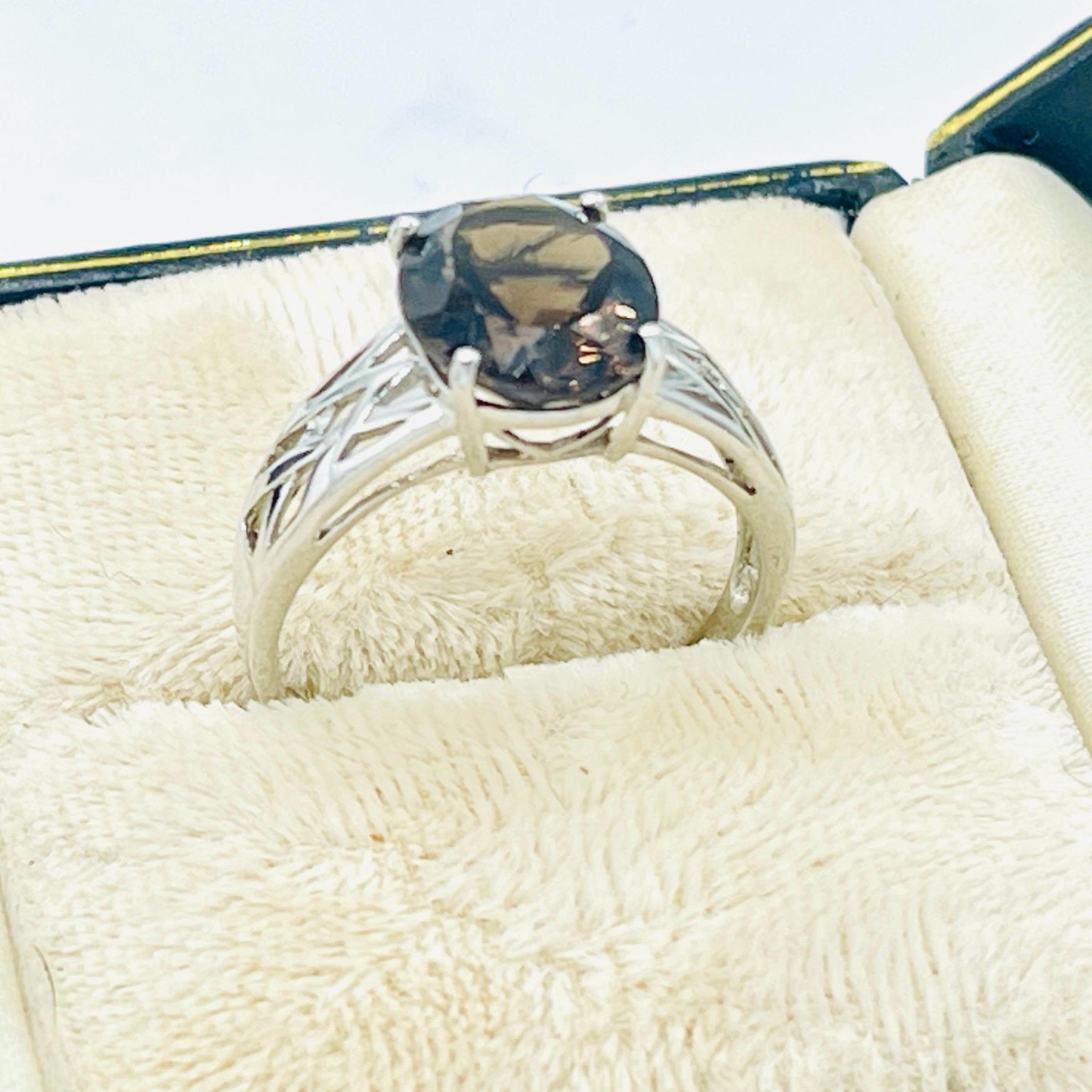 Vintage dark smoky quartz Ring- Sterling silver size 9.5 ring for her - Image 4
