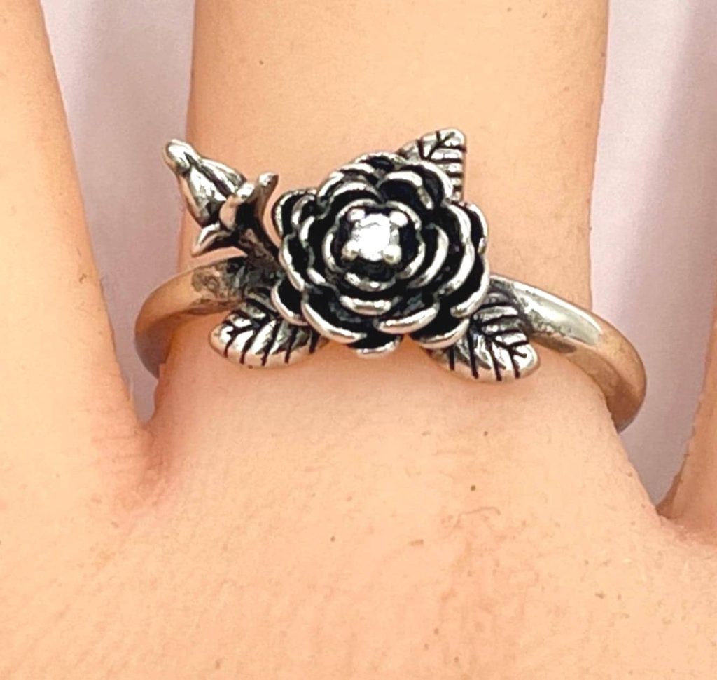 Sacred Rose with Sword Ring, Sterling Silver Milagros Ring